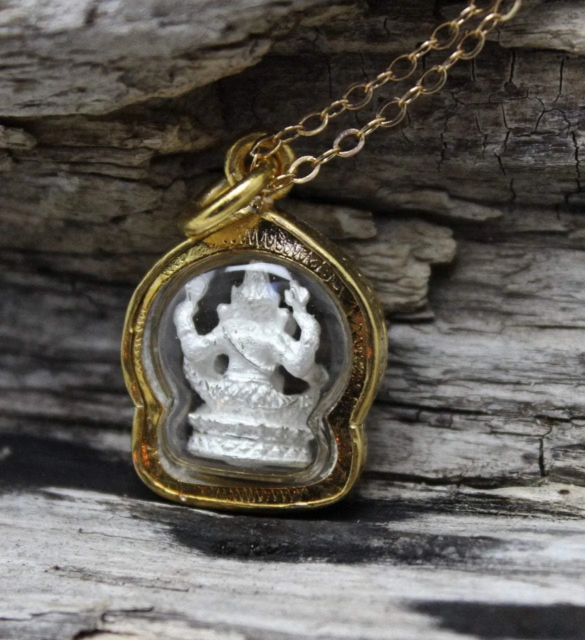 1 Inch White and Gold Ganesh Amulet