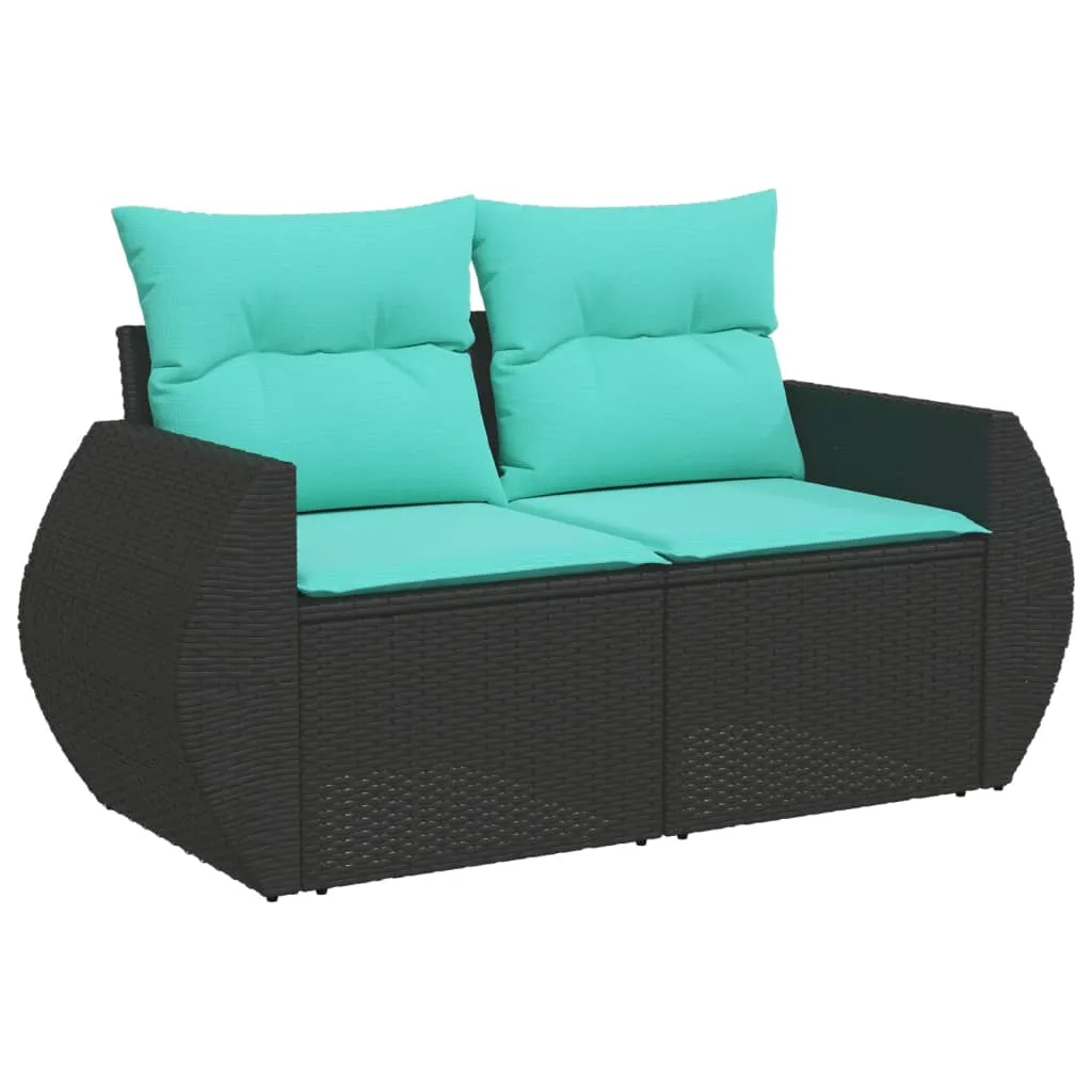 10 Piece Patio Sofa Set with Cushions Black Poly Rattan