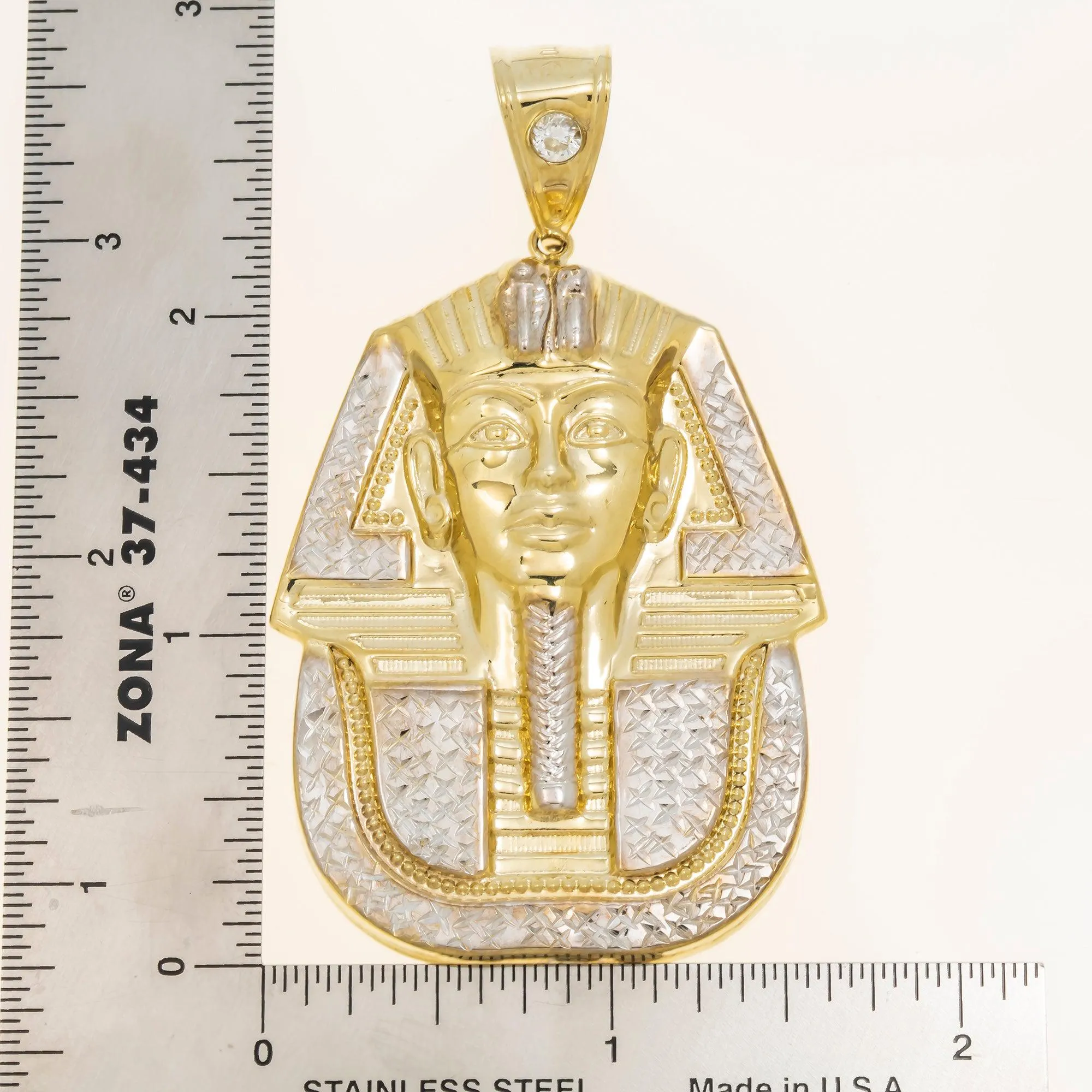 10K GOLD TWO TONE KING TUT WITH ROUND DIAMOND PENDANT 11.1G