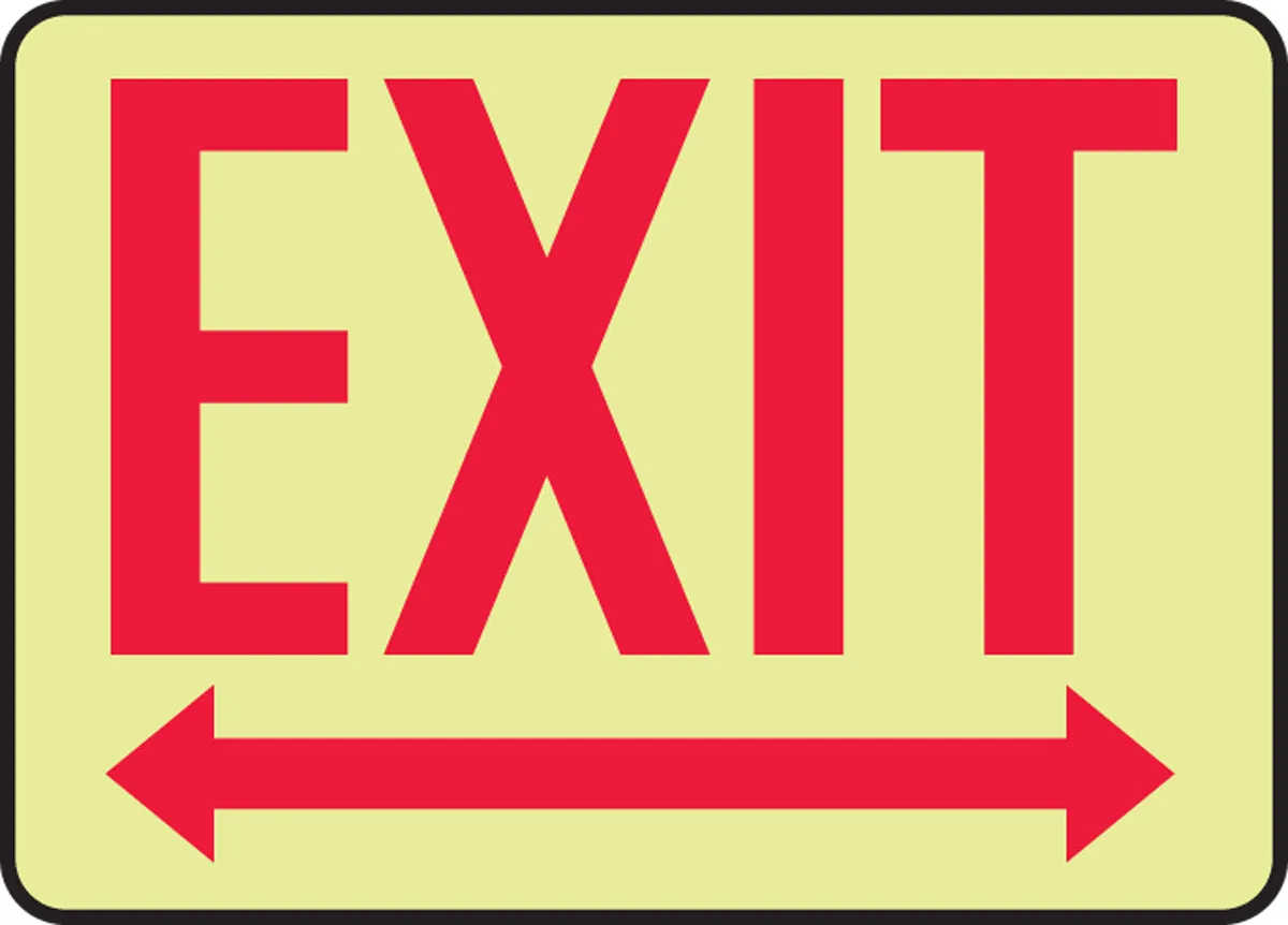 10" X 14" Red And White Glow Plastic Safety Signs "EXIT"