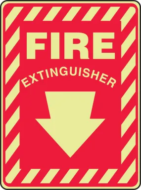 10" X 7" White And Red Glow Plastic Safety Signs "FIRE EXTINGUISHER"