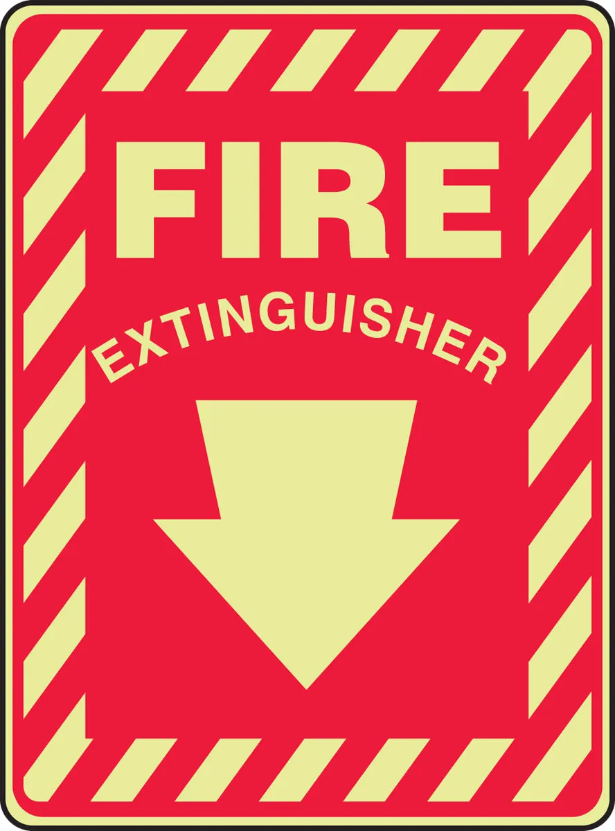 10" X 7" White And Red Glow Plastic Safety Signs "FIRE EXTINGUISHER"