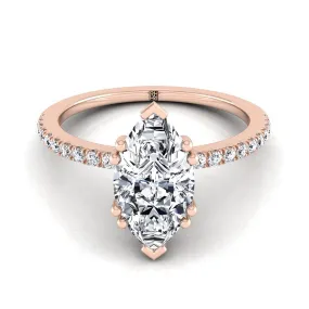 14K Rose Gold Marquise  Diamond Simple French Pave Double Claw Prong Engagement Ring -1/6ctw