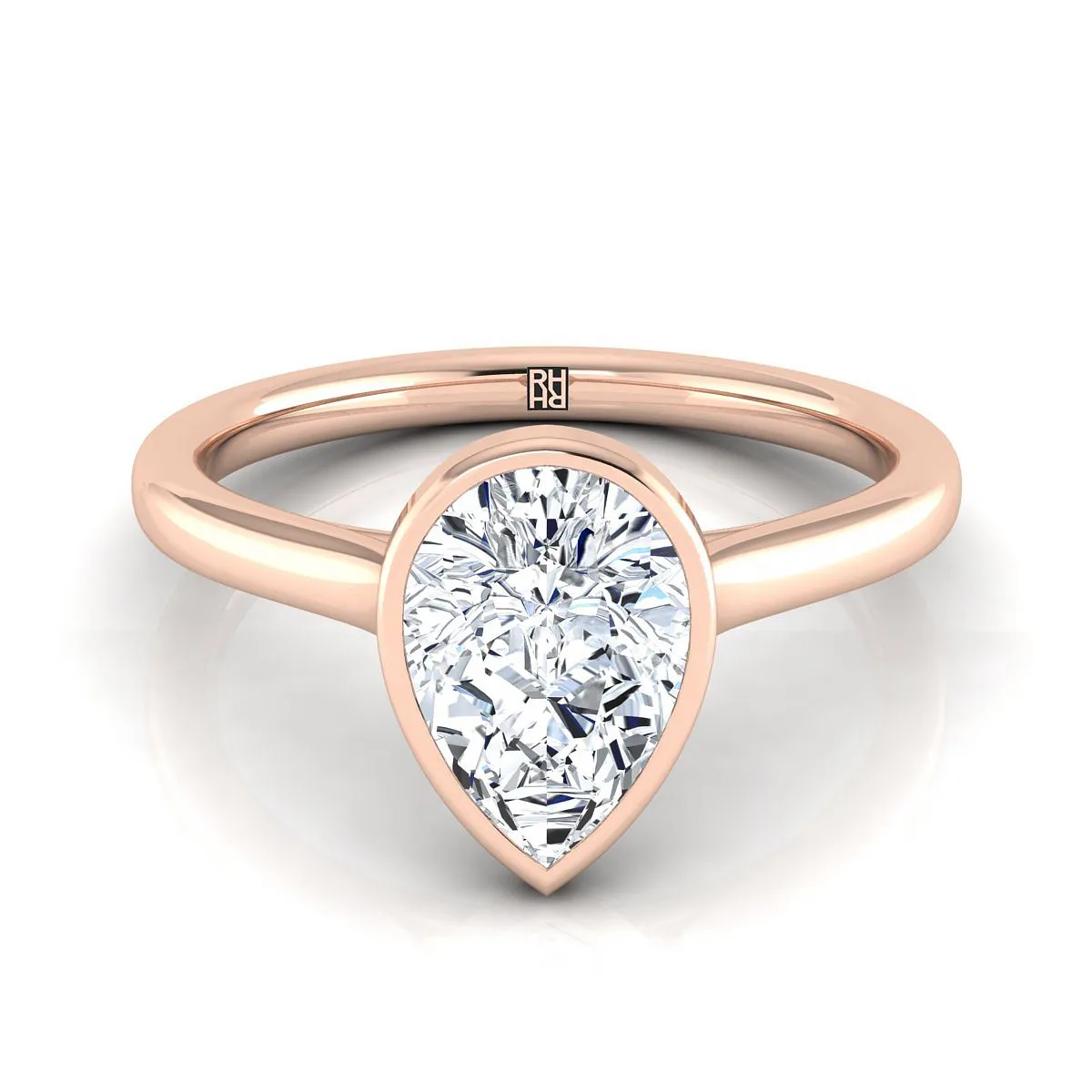 14K Rose Gold Pear Shape Center  Simple Bezel Solitaire Engagement Ring