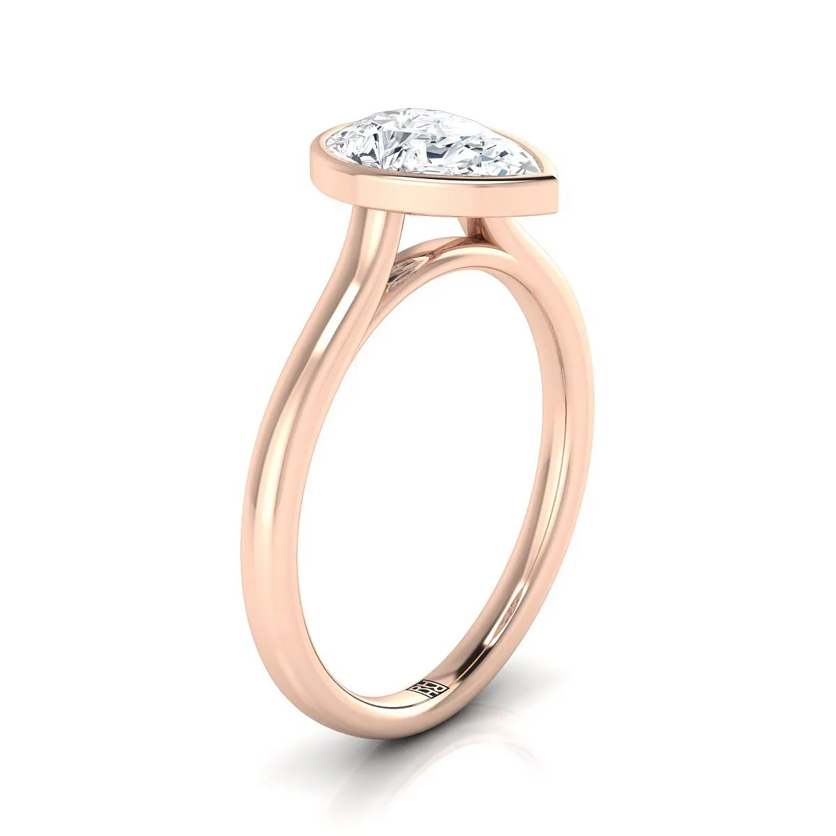 14K Rose Gold Pear Shape Center  Simple Bezel Solitaire Engagement Ring