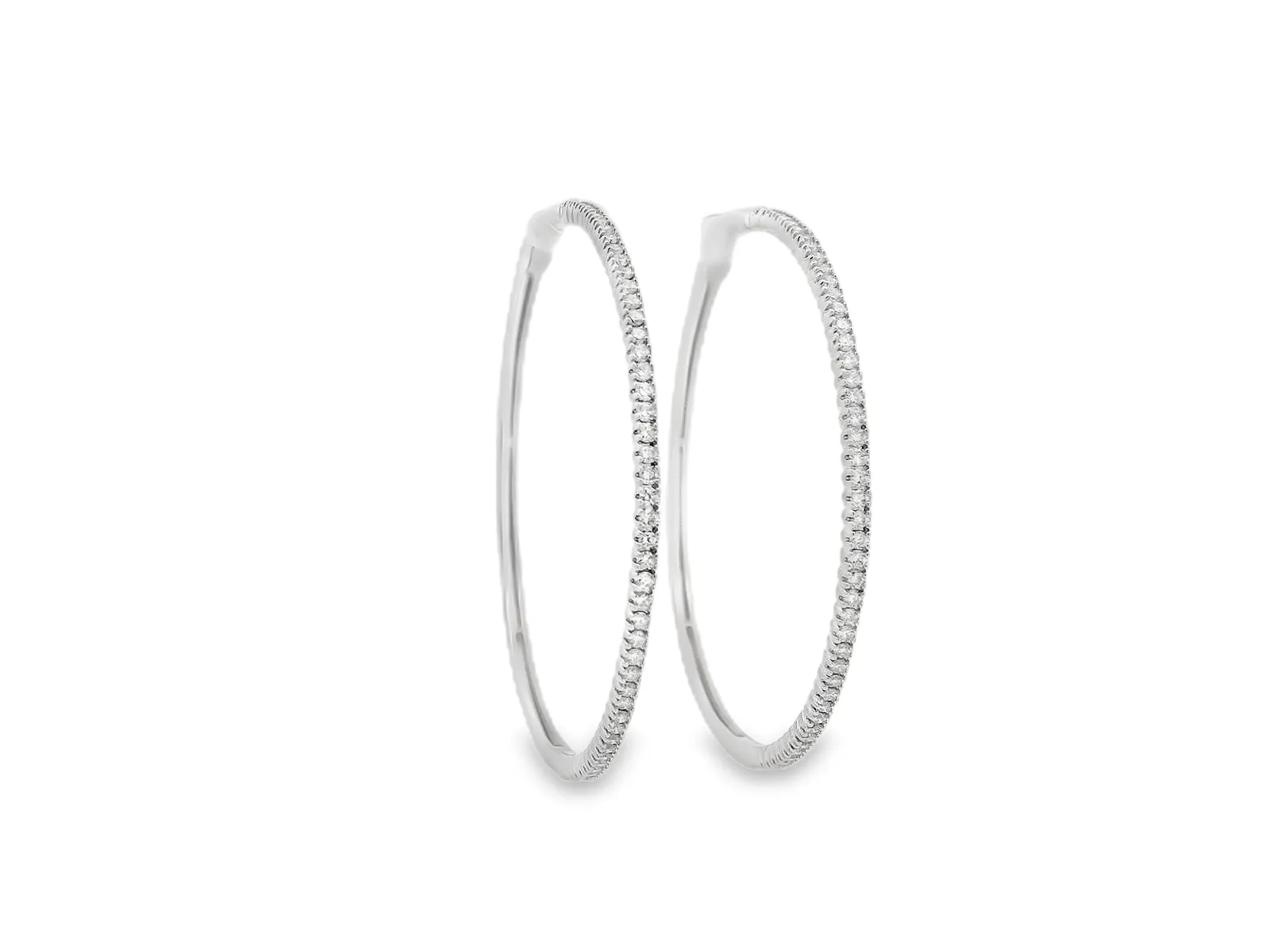 14K White Gold Diamond Hoops - 1.15ctw - 45mm