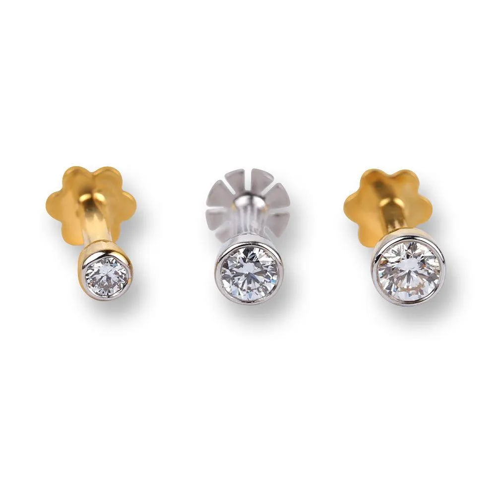 18ct Gold Diamond Screw Back Nose Stud with Bezel (Rub Over) Setting MCS2513 MCS2514 MCS2515