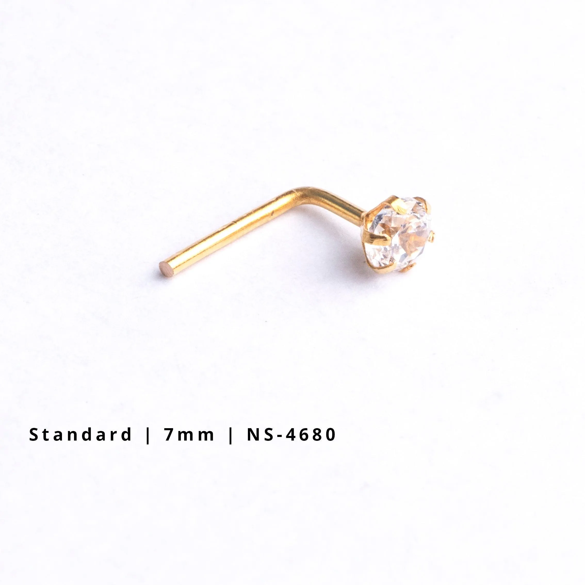 18ct Gold Nose Stud L-Shaped back with a Cubic Zirconia Stone (2mm - 4.5mm)