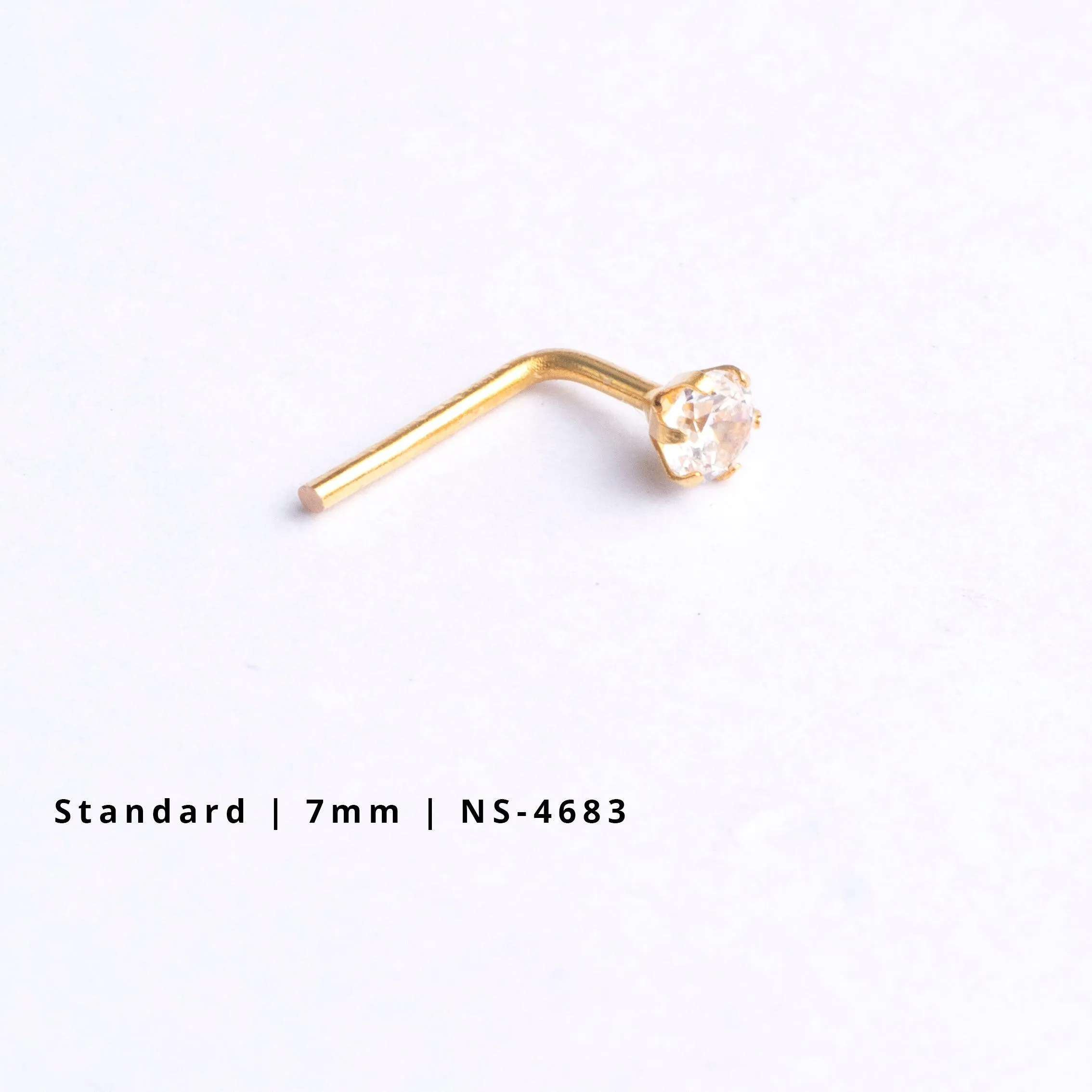 18ct Gold Nose Stud L-Shaped back with a Cubic Zirconia Stone (2mm - 4.5mm)