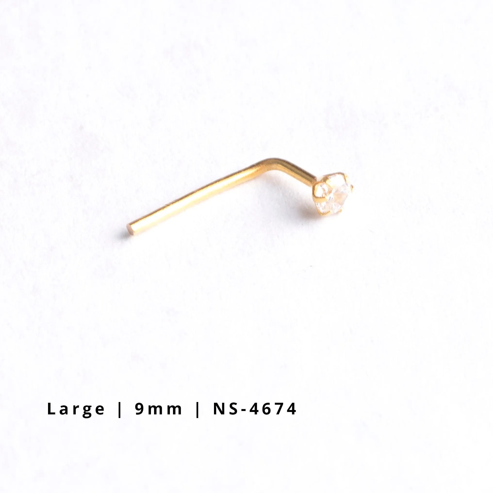 18ct Gold Nose Stud L-Shaped back with a Cubic Zirconia Stone (2mm - 4.5mm)