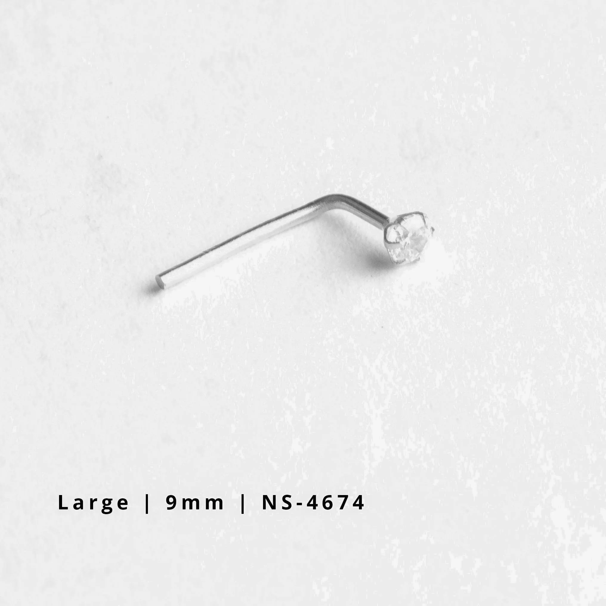 18ct Gold Nose Stud L-Shaped back with a Cubic Zirconia Stone (2mm - 4.5mm)