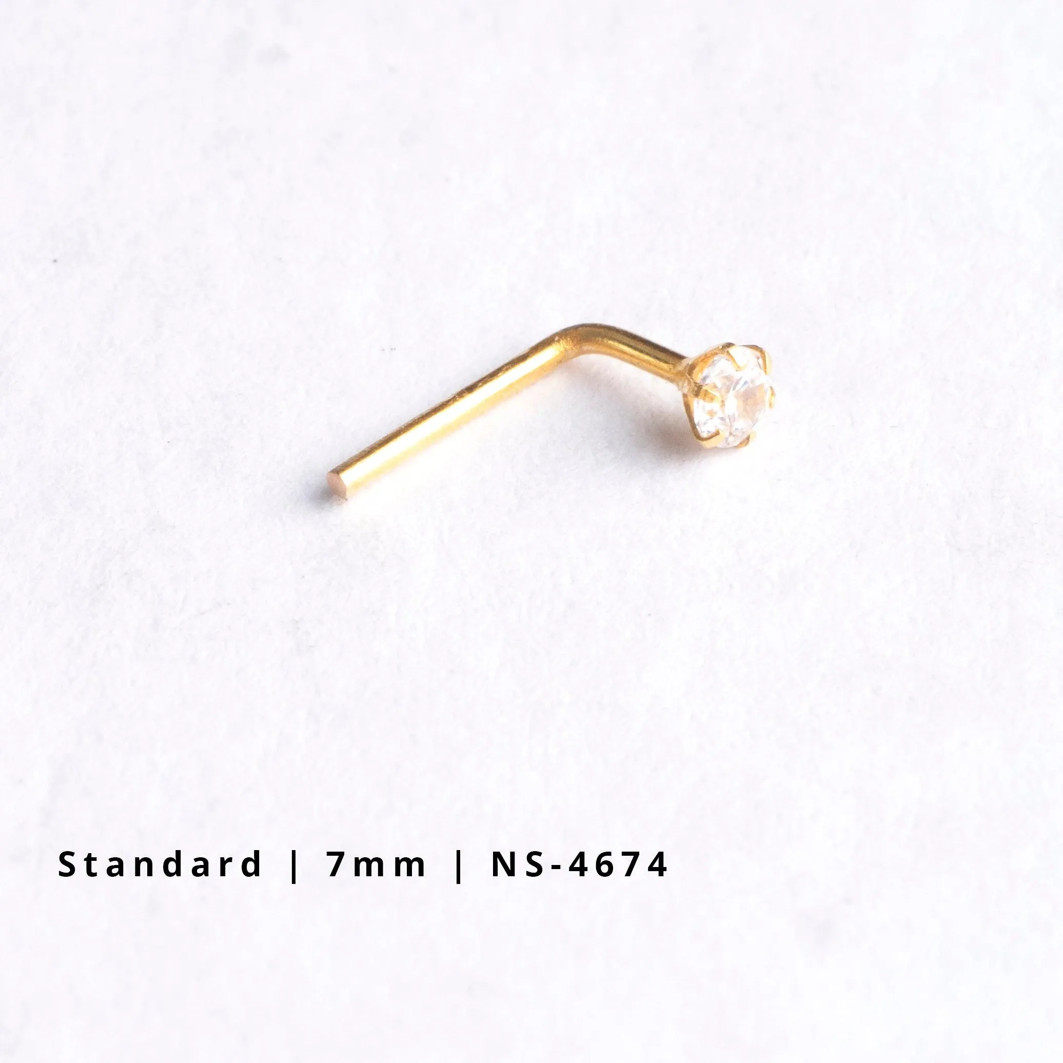 18ct Gold Nose Stud L-Shaped back with a Cubic Zirconia Stone (2mm - 4.5mm)