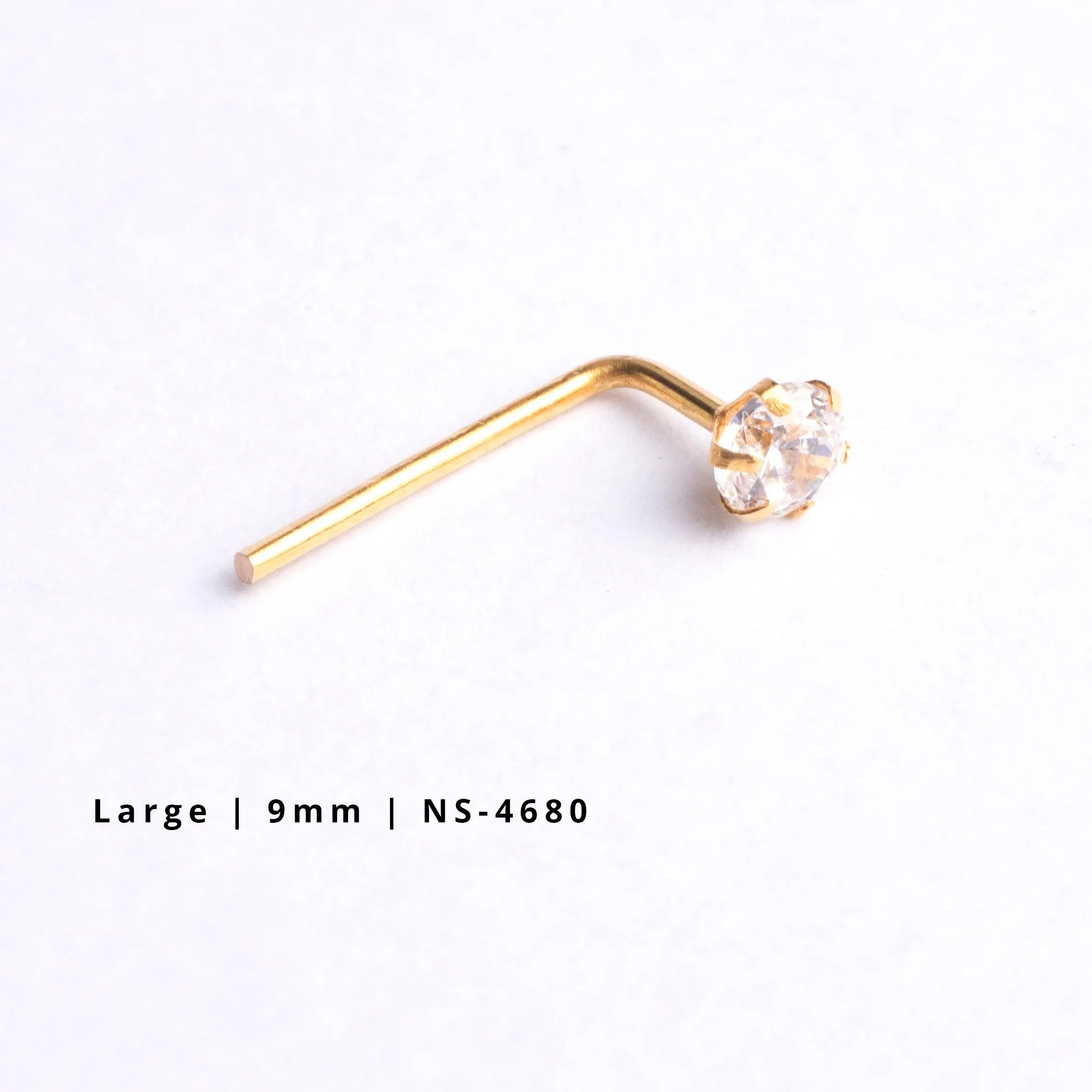 18ct Gold Nose Stud L-Shaped back with a Cubic Zirconia Stone (2mm - 4.5mm)