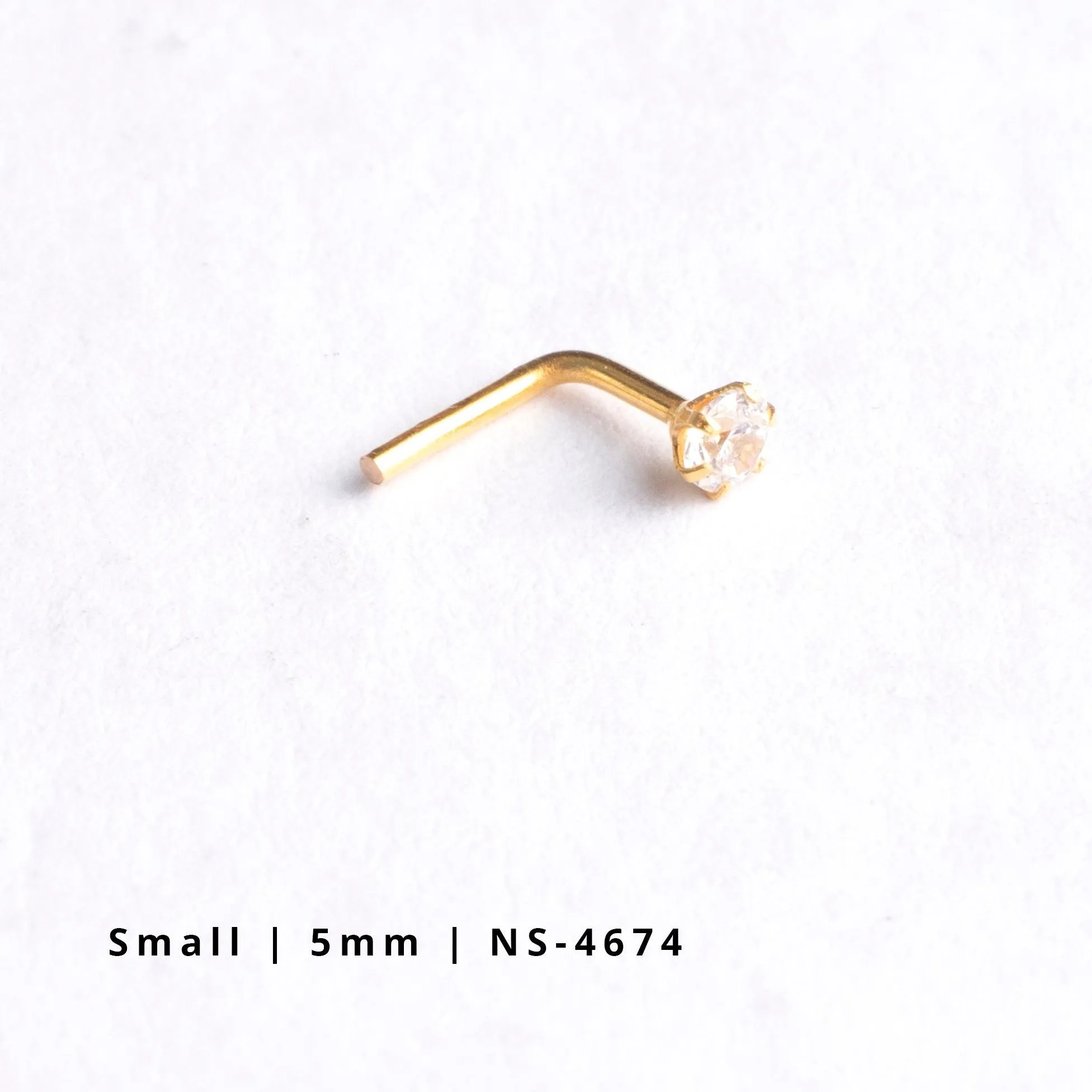 18ct Gold Nose Stud L-Shaped back with a Cubic Zirconia Stone (2mm - 4.5mm)