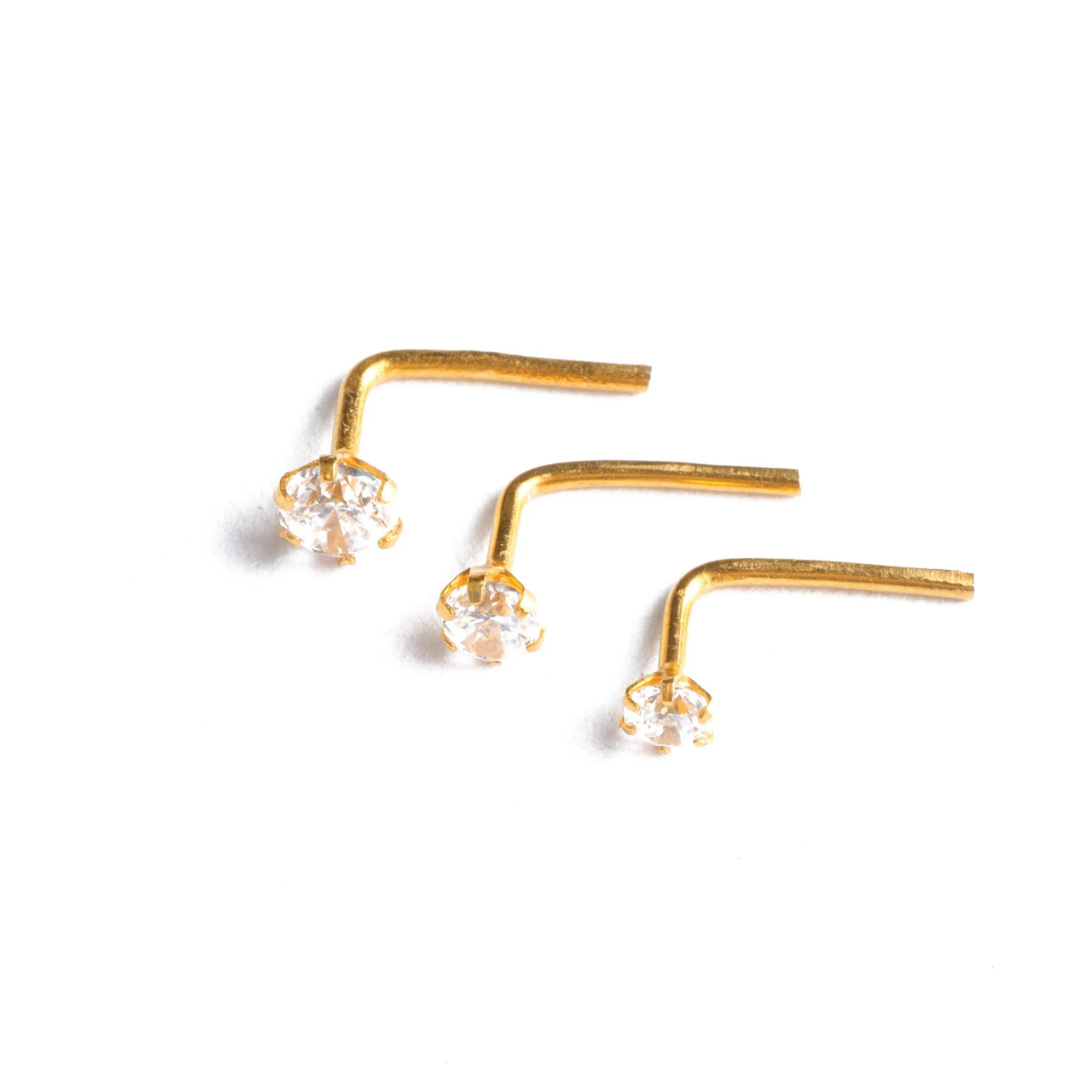 18ct Gold Nose Stud L-Shaped back with a Cubic Zirconia Stone (2mm - 4.5mm)