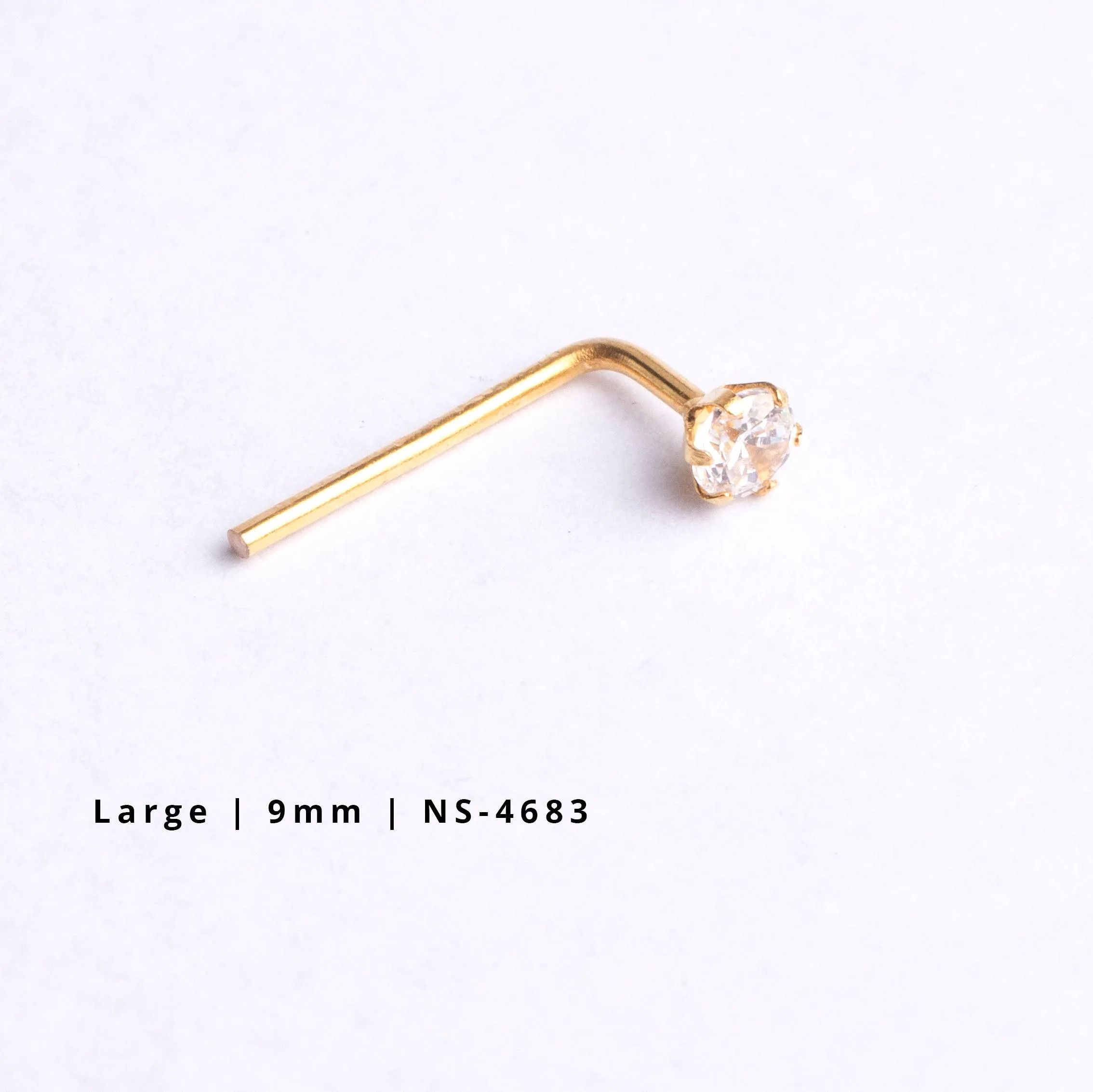 18ct Gold Nose Stud L-Shaped back with a Cubic Zirconia Stone (2mm - 4.5mm)