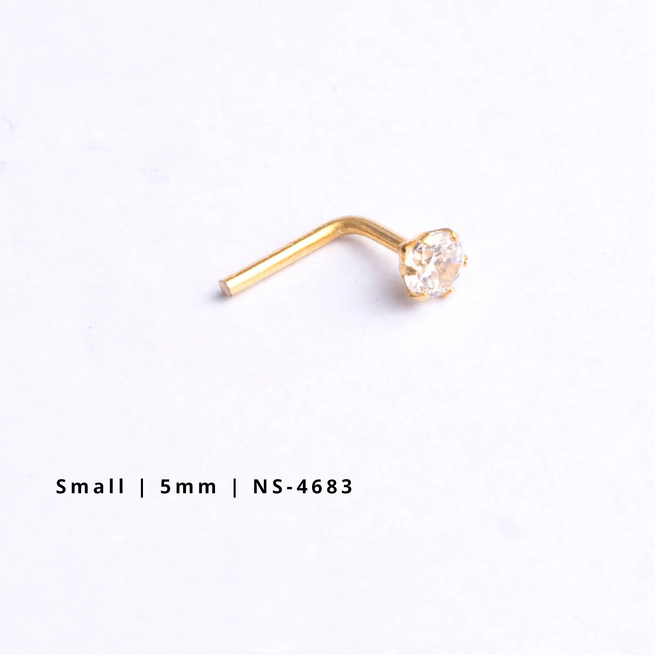 18ct Gold Nose Stud L-Shaped back with a Cubic Zirconia Stone (2mm - 4.5mm)