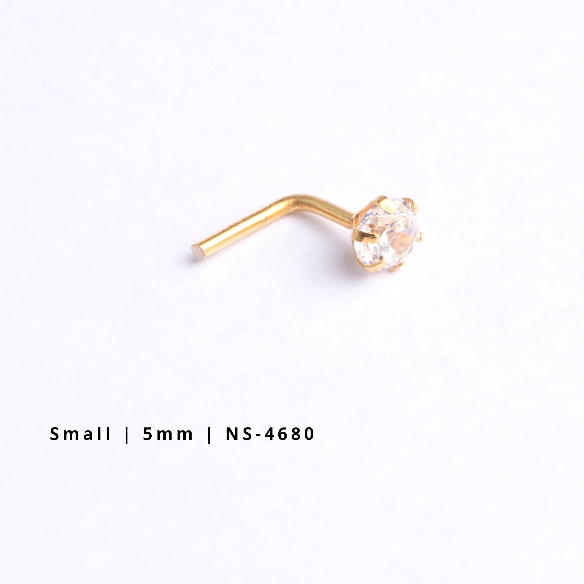 18ct Gold Nose Stud L-Shaped back with a Cubic Zirconia Stone (2mm - 4.5mm)