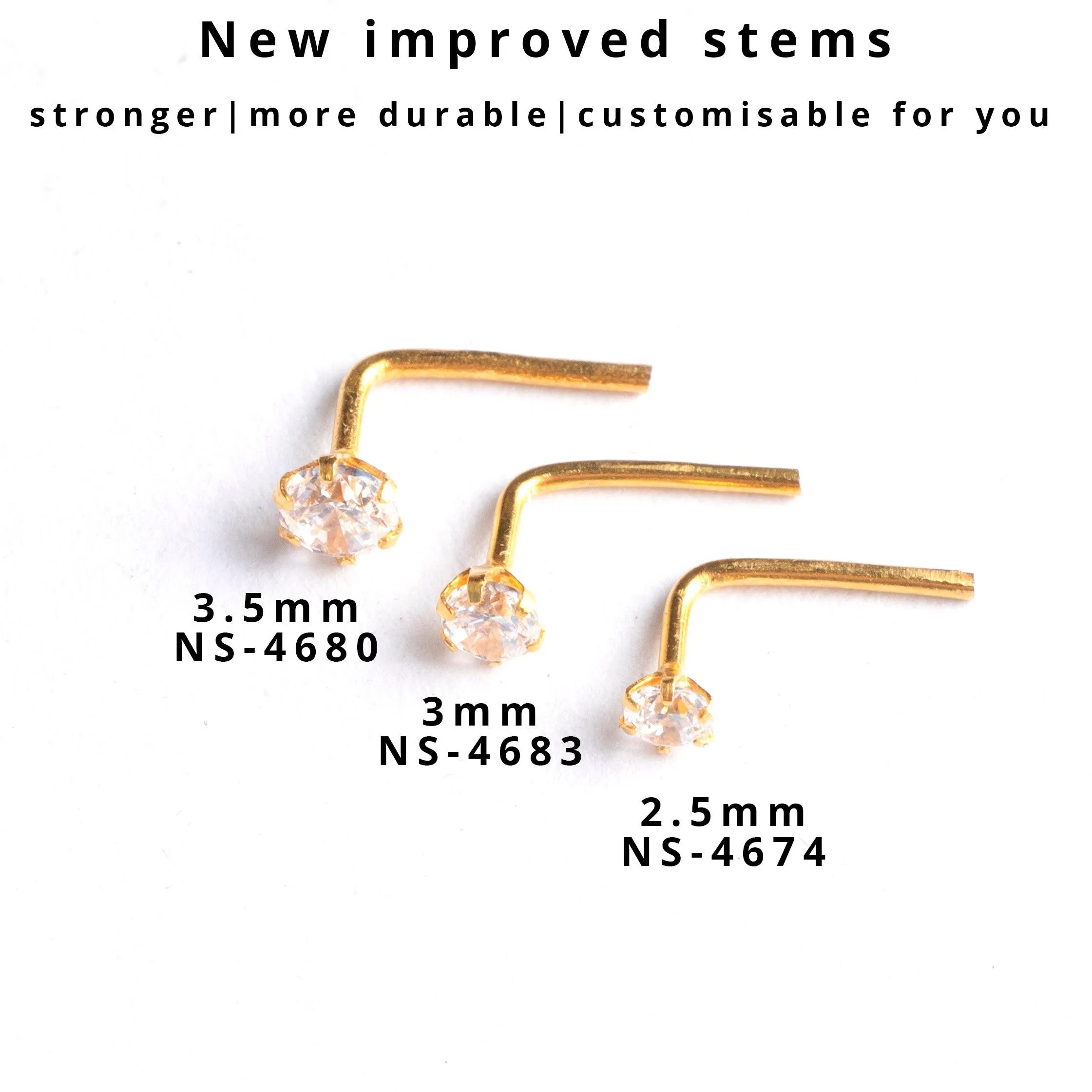 18ct Gold Nose Stud L-Shaped back with a Cubic Zirconia Stone (2mm - 4.5mm)