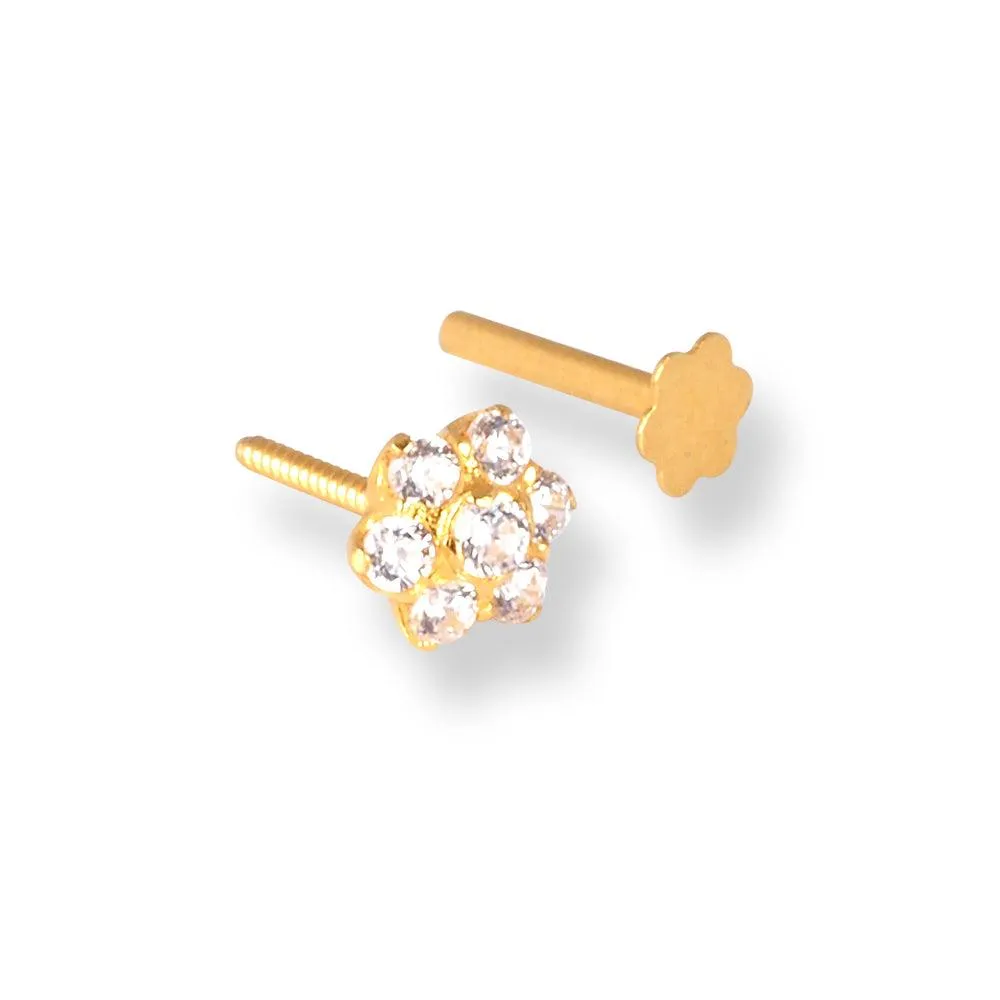 18ct Yellow Gold Nose Stud with White Cubic Zirconia Stones NS-5802