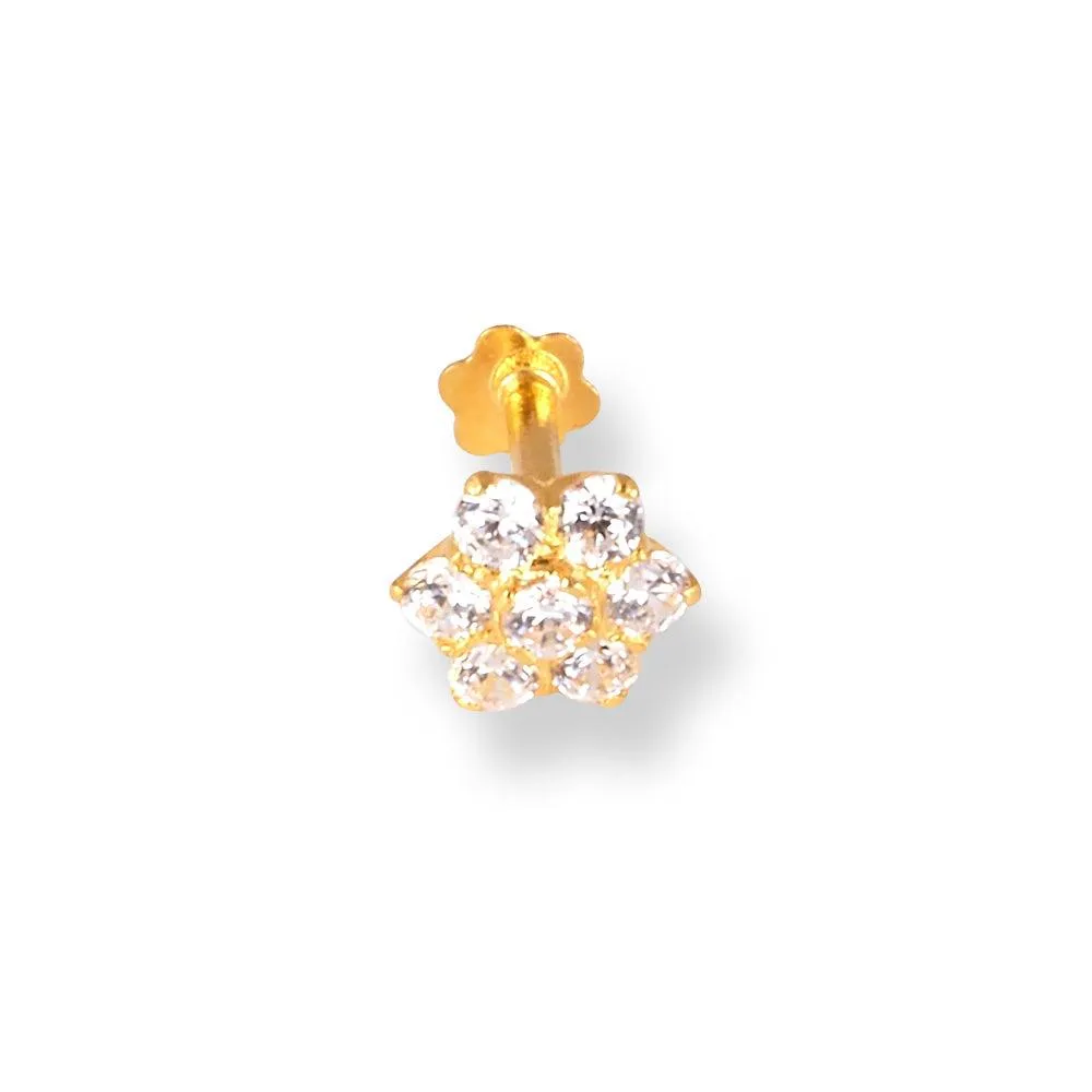 18ct Yellow Gold Nose Stud with White Cubic Zirconia Stones NS-5802