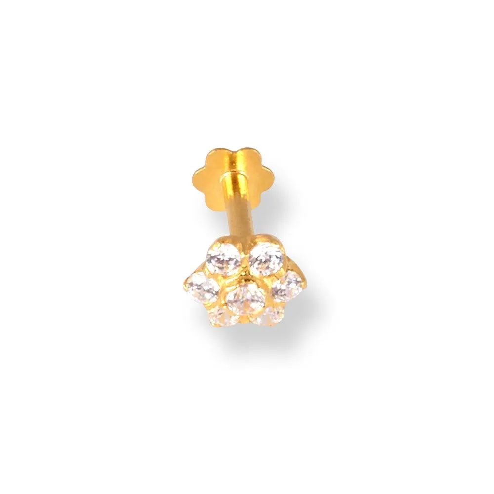 18ct Yellow Gold Nose Stud with White Cubic Zirconia Stones NS-5802