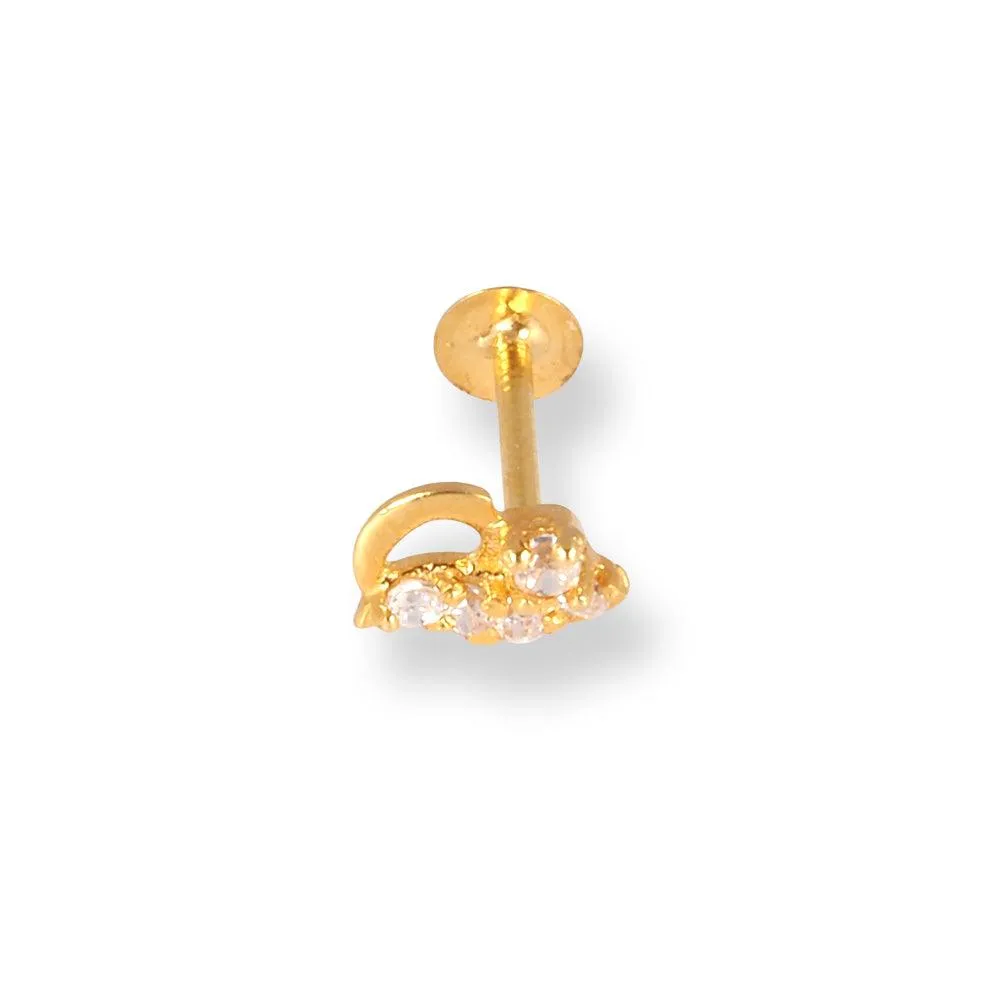 18ct Yellow Gold Screw Back Drop Nose Stud with Cubic Zirconia Stones NS-4540e