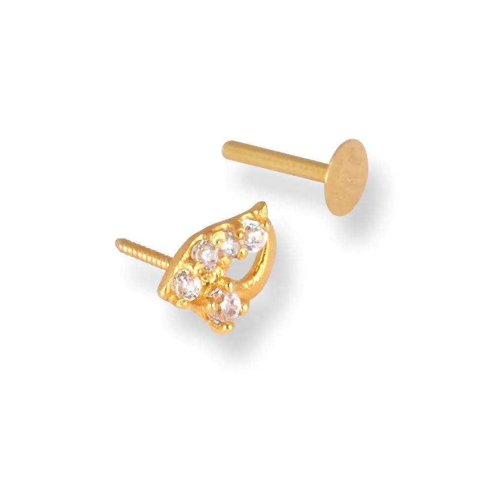 18ct Yellow Gold Screw Back Drop Nose Stud with Cubic Zirconia Stones NS-4540e