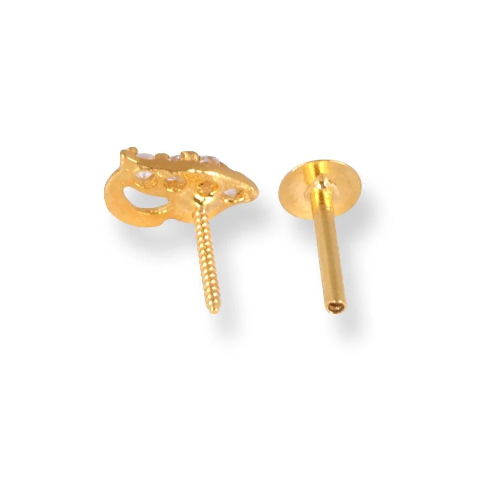 18ct Yellow Gold Screw Back Drop Nose Stud with Cubic Zirconia Stones NS-4540e