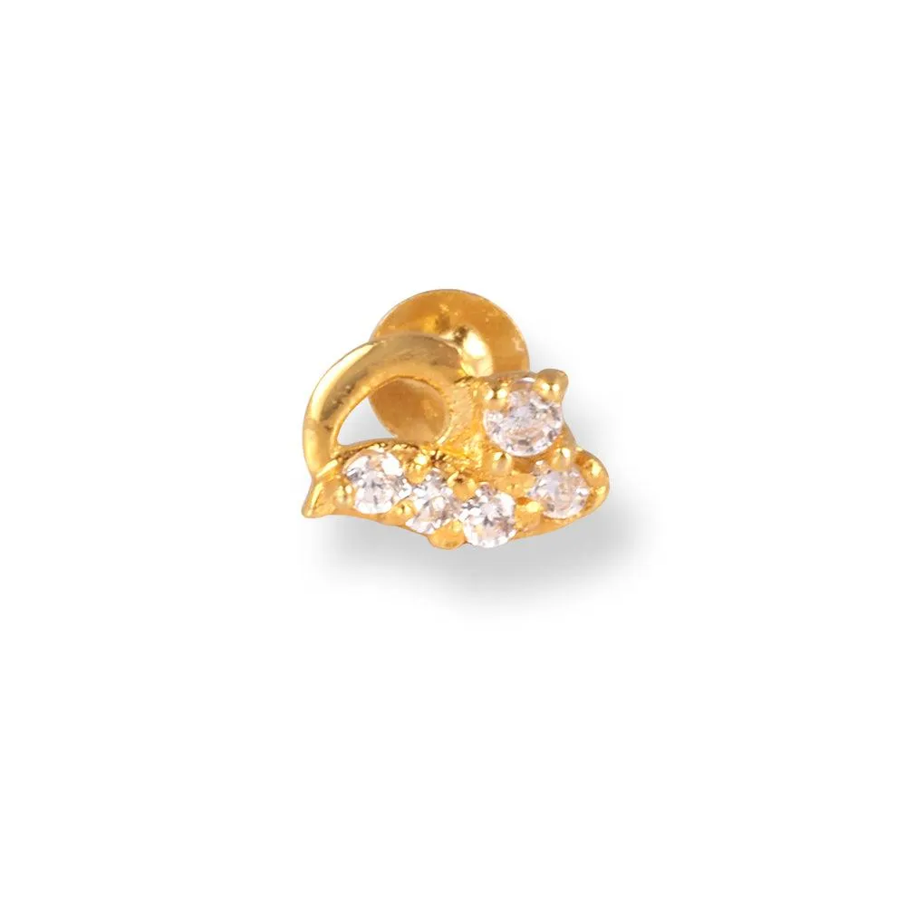 18ct Yellow Gold Screw Back Drop Nose Stud with Cubic Zirconia Stones NS-4540e