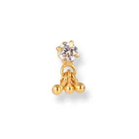 18ct Yellow Gold Screw Back Nose Stud with a Cubic Zirconia Stone and Gold Drops NS-1290