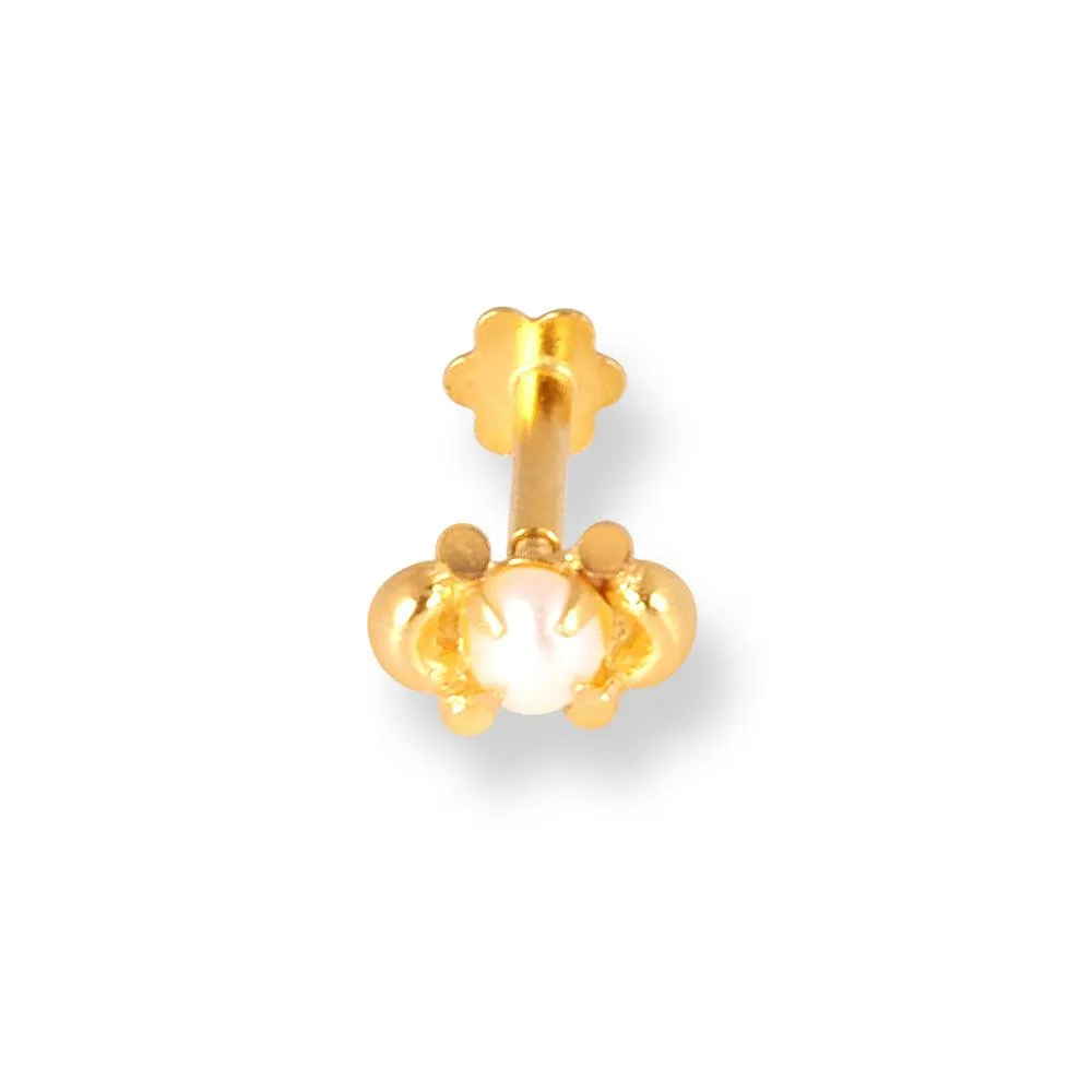 18ct Yellow Gold Screw Back Nose Stud with a Cultured Pearl NIP-6-770e