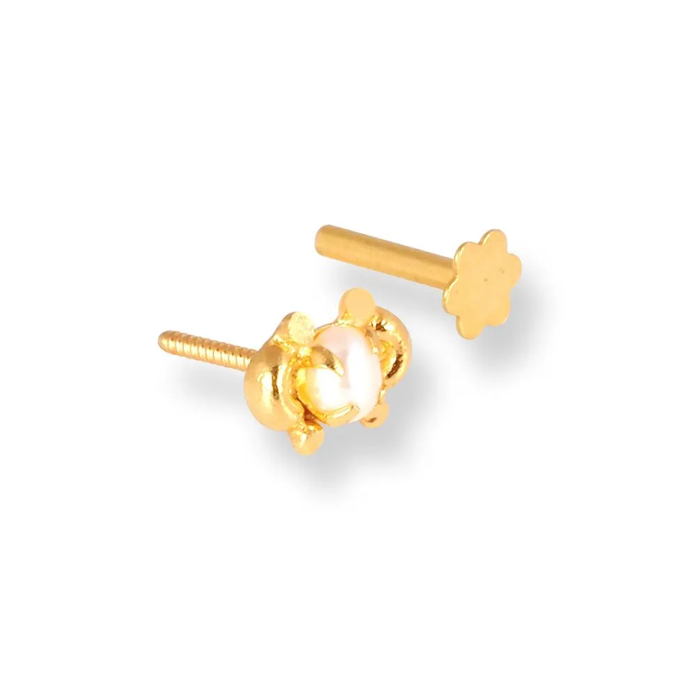 18ct Yellow Gold Screw Back Nose Stud with a Cultured Pearl NIP-6-770e