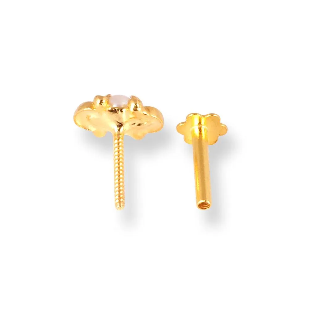 18ct Yellow Gold Screw Back Nose Stud with a Cultured Pearl NIP-6-770e