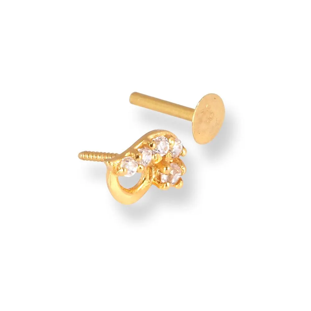 18ct Yellow Gold Screw Back Nose Stud with Cubic Zirconia Stones NS-4540a