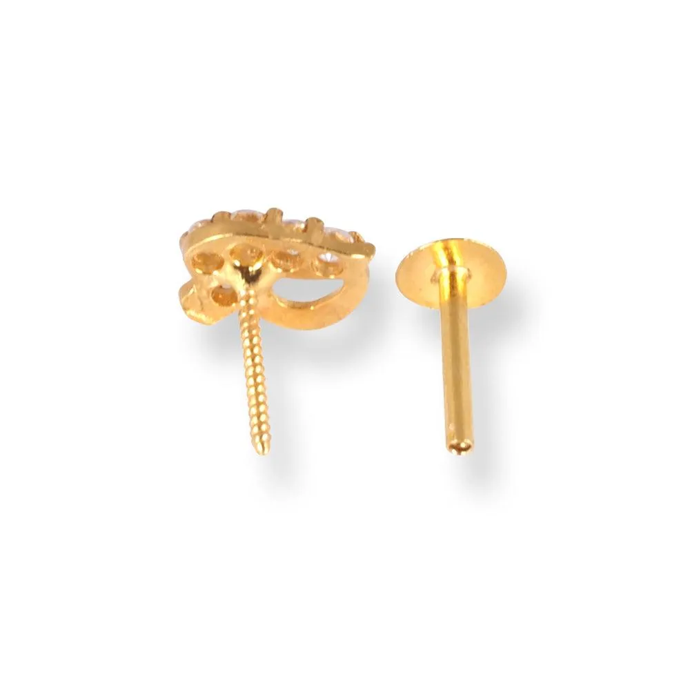 18ct Yellow Gold Screw Back Nose Stud with Cubic Zirconia Stones NS-4540a