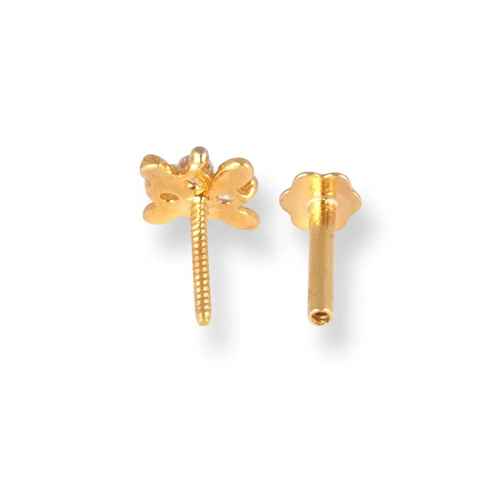 18ct Yellow Gold Screw Back Nose Stud with Four White Cubic Zirconias NIP-1-670a