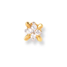 18ct Yellow Gold Screw Back Nose Stud with Four White Cubic Zirconias NIP-1-670a