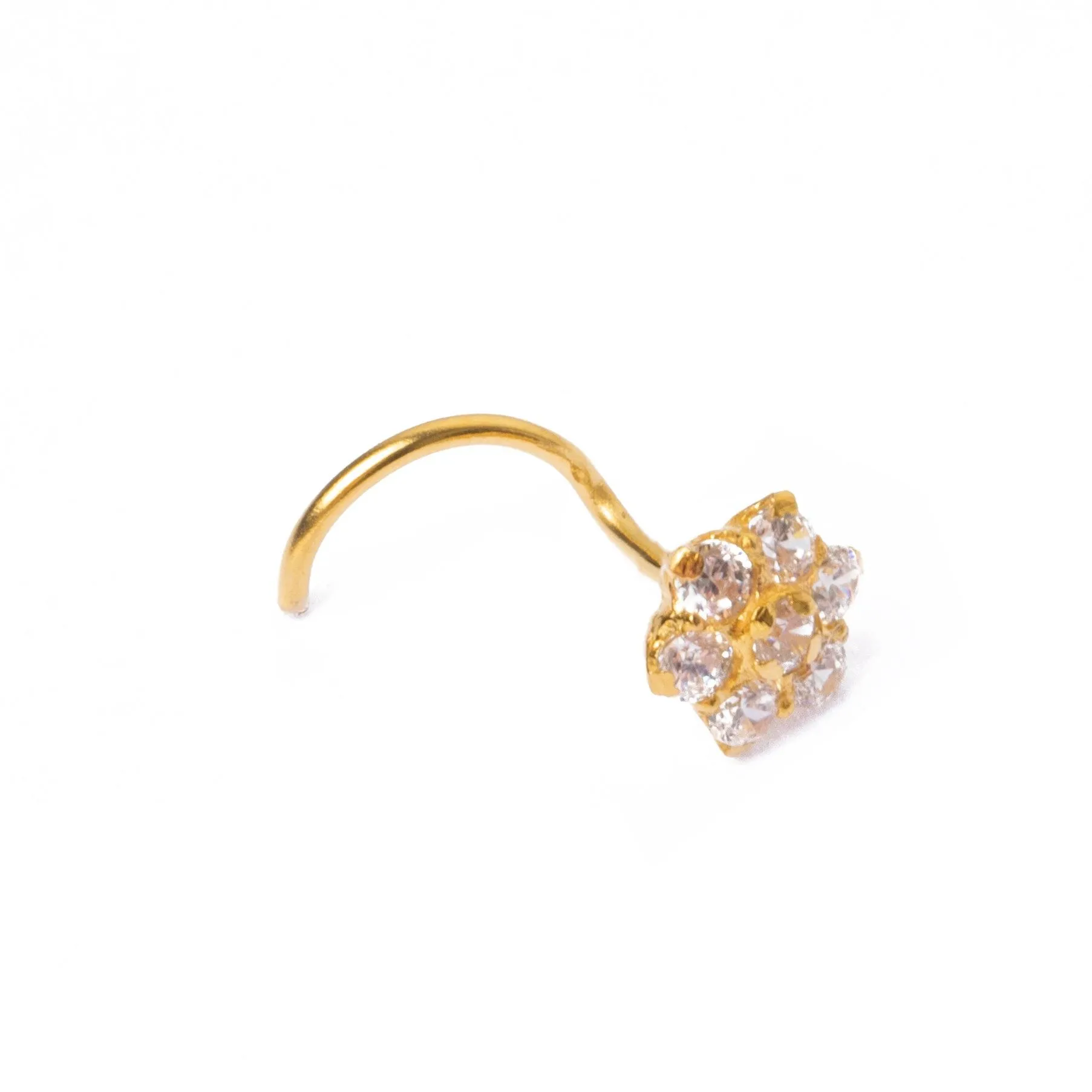 18ct Yellow Gold Wire Coil Back Nose Stud set with Seven Cubic Zirconias (4mm - 5mm) NIP-5-040