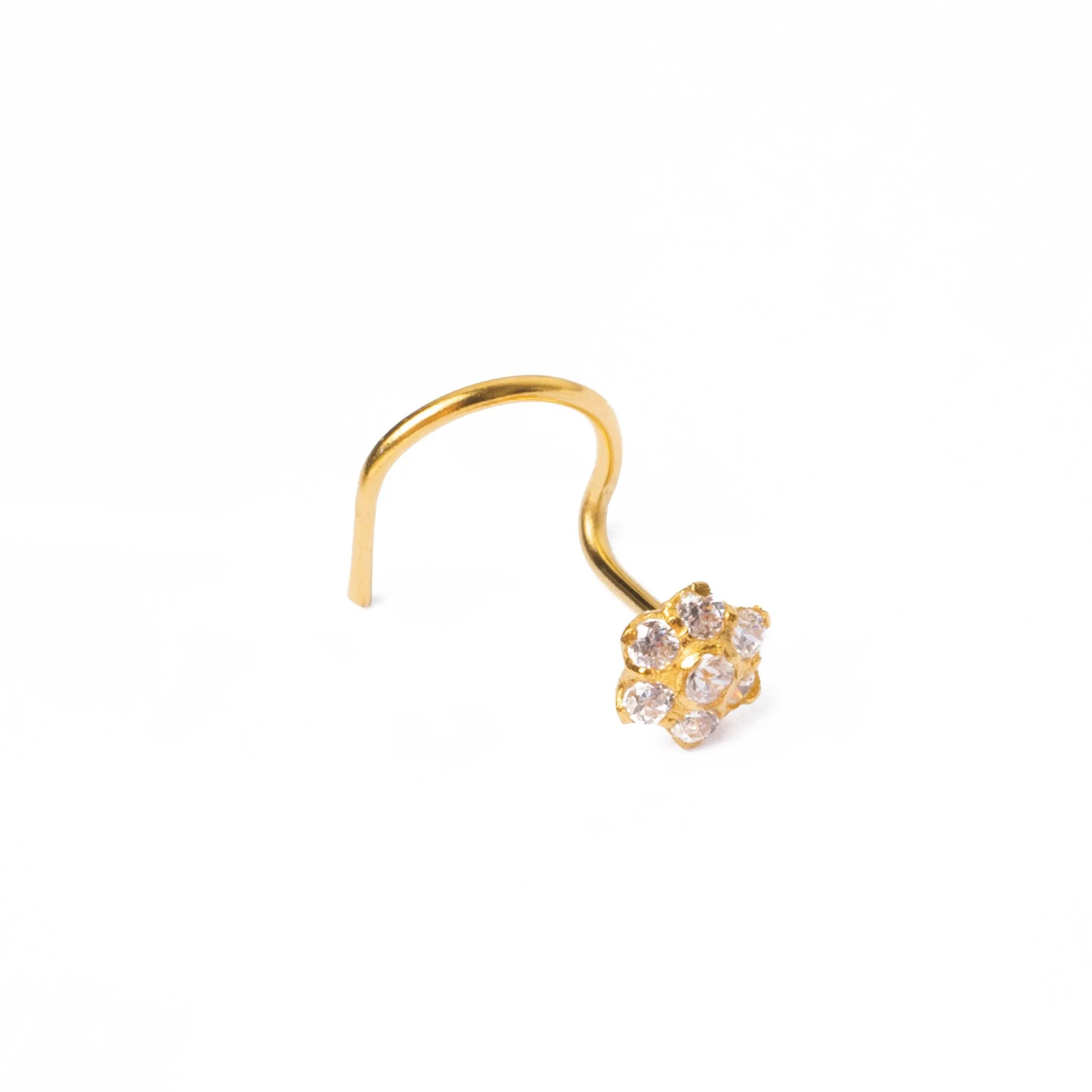 18ct Yellow Gold Wire Coil Back Nose Stud set with Seven Cubic Zirconias (4mm - 5mm) NIP-5-040