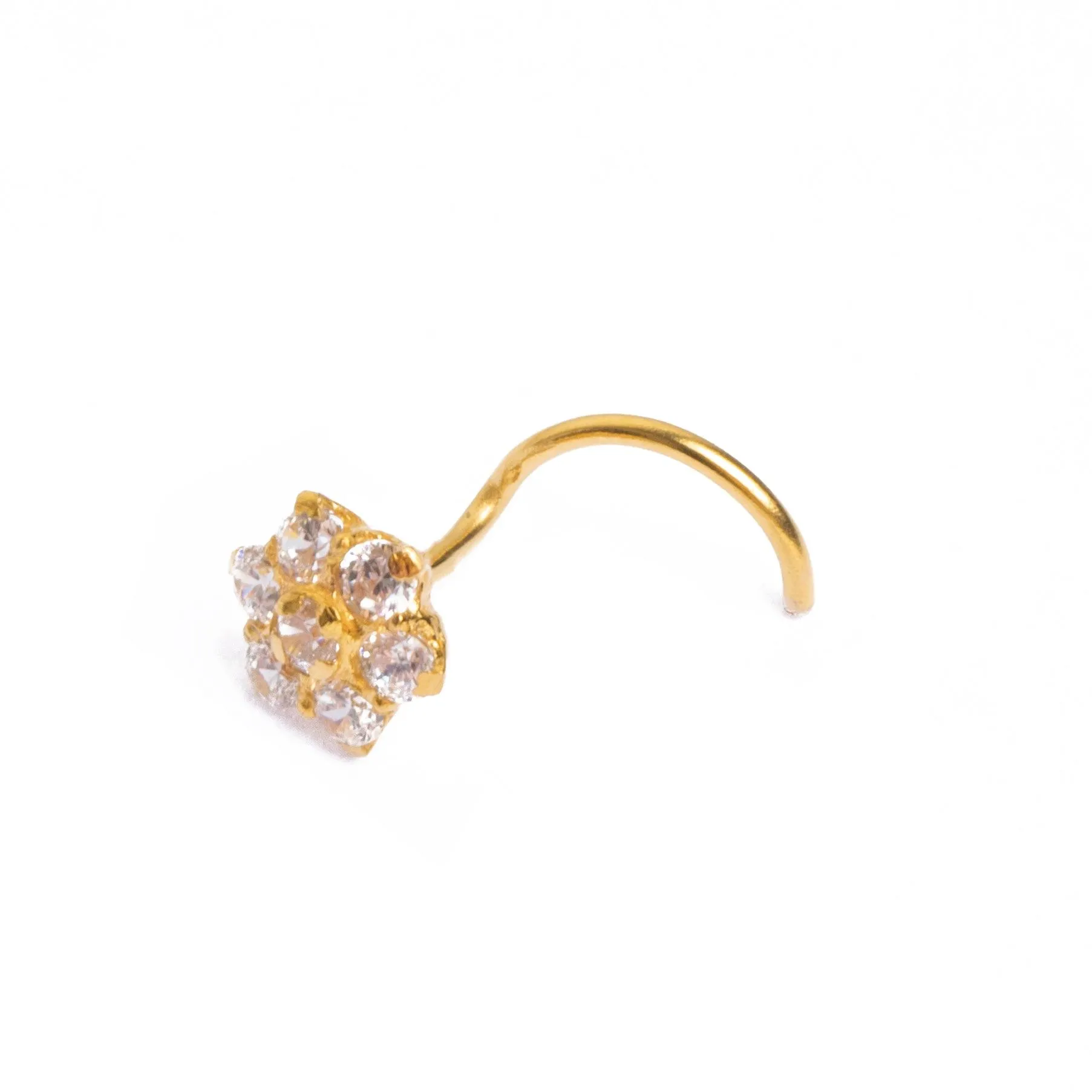 18ct Yellow Gold Wire Coil Back Nose Stud set with Seven Cubic Zirconias (4mm - 5mm) NIP-5-040