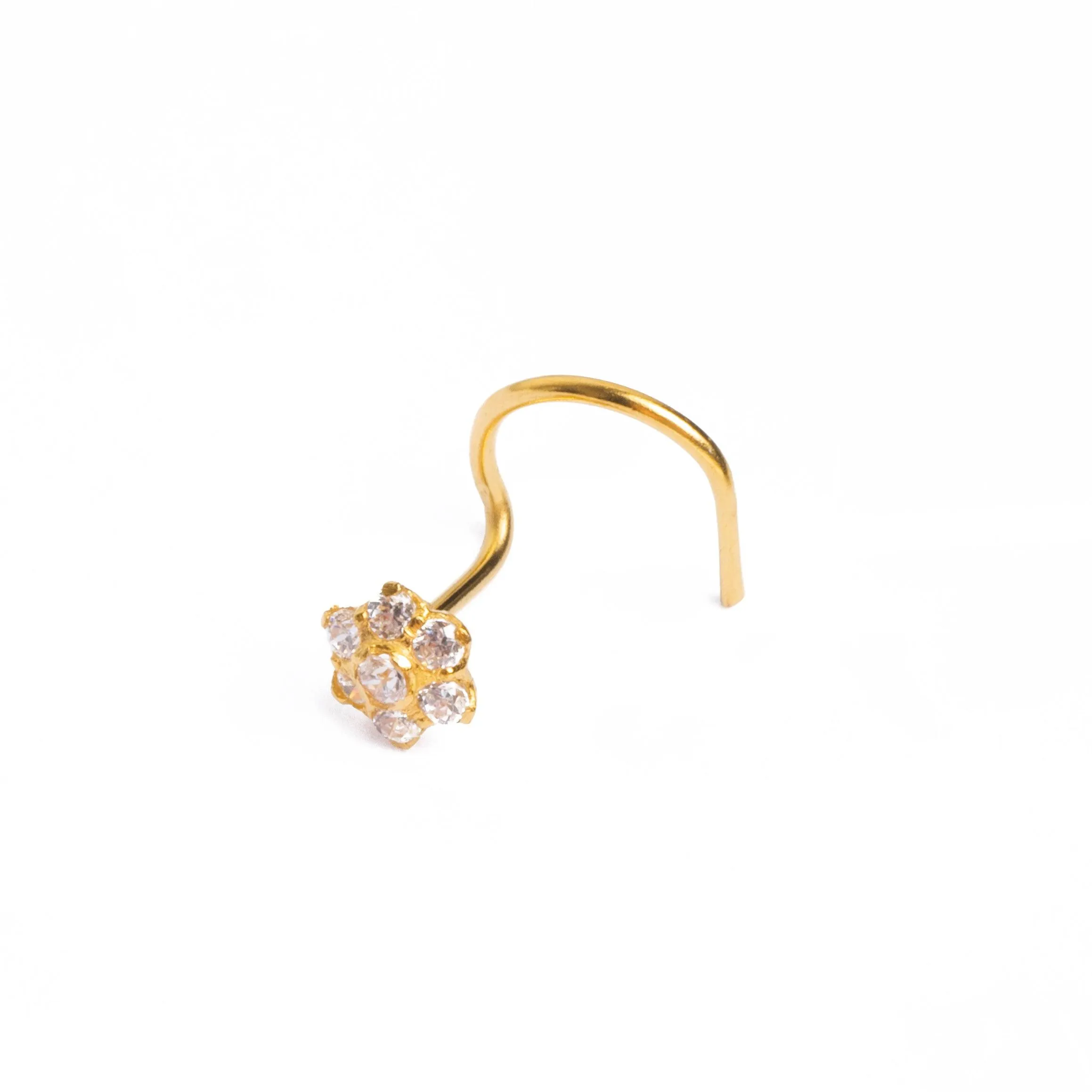 18ct Yellow Gold Wire Coil Back Nose Stud set with Seven Cubic Zirconias (4mm - 5mm) NIP-5-040