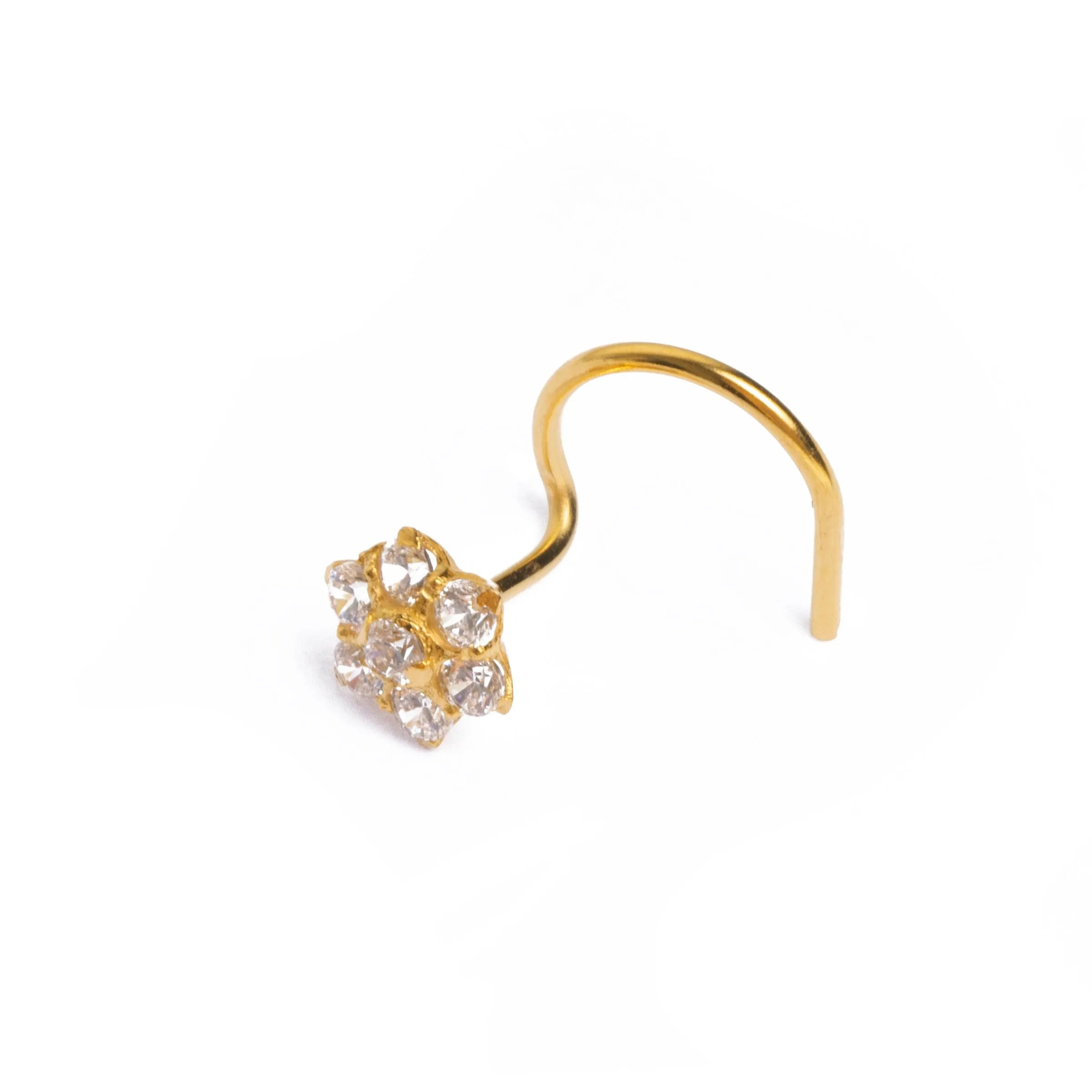 18ct Yellow Gold Wire Coil Back Nose Stud set with Seven Cubic Zirconias (4mm - 5mm) NIP-5-040