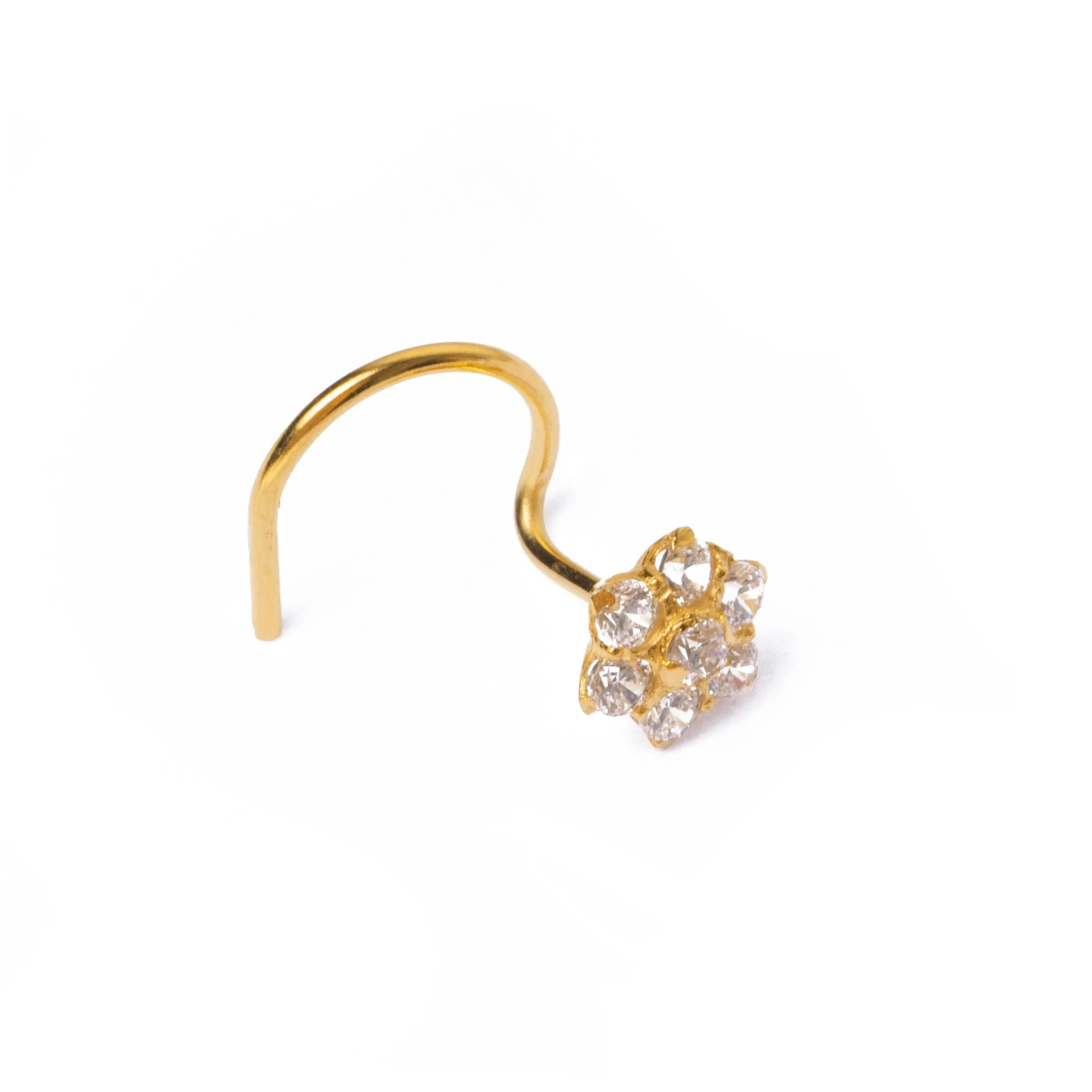 18ct Yellow Gold Wire Coil Back Nose Stud set with Seven Cubic Zirconias (4mm - 5mm) NIP-5-040