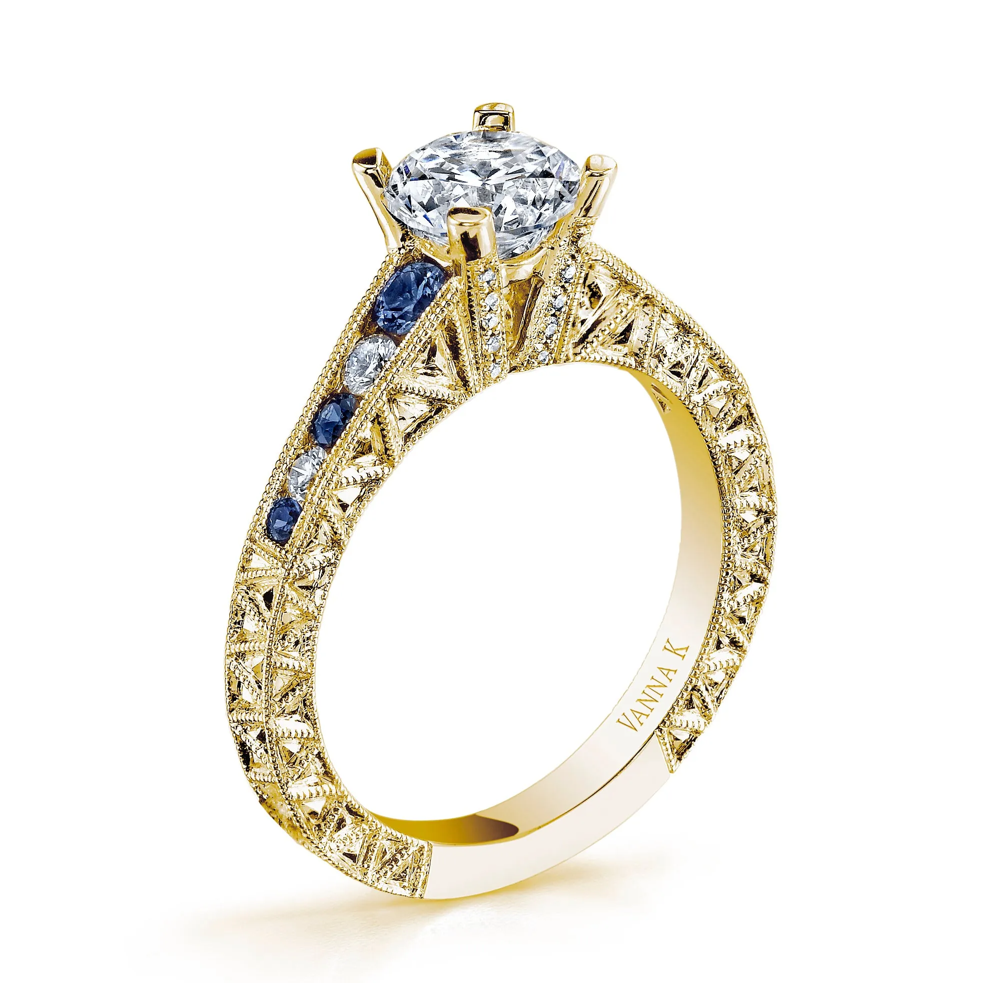 18K YELLOW GOLD DIAMOND AND SAPPHIRE ENGAGEMENT RING