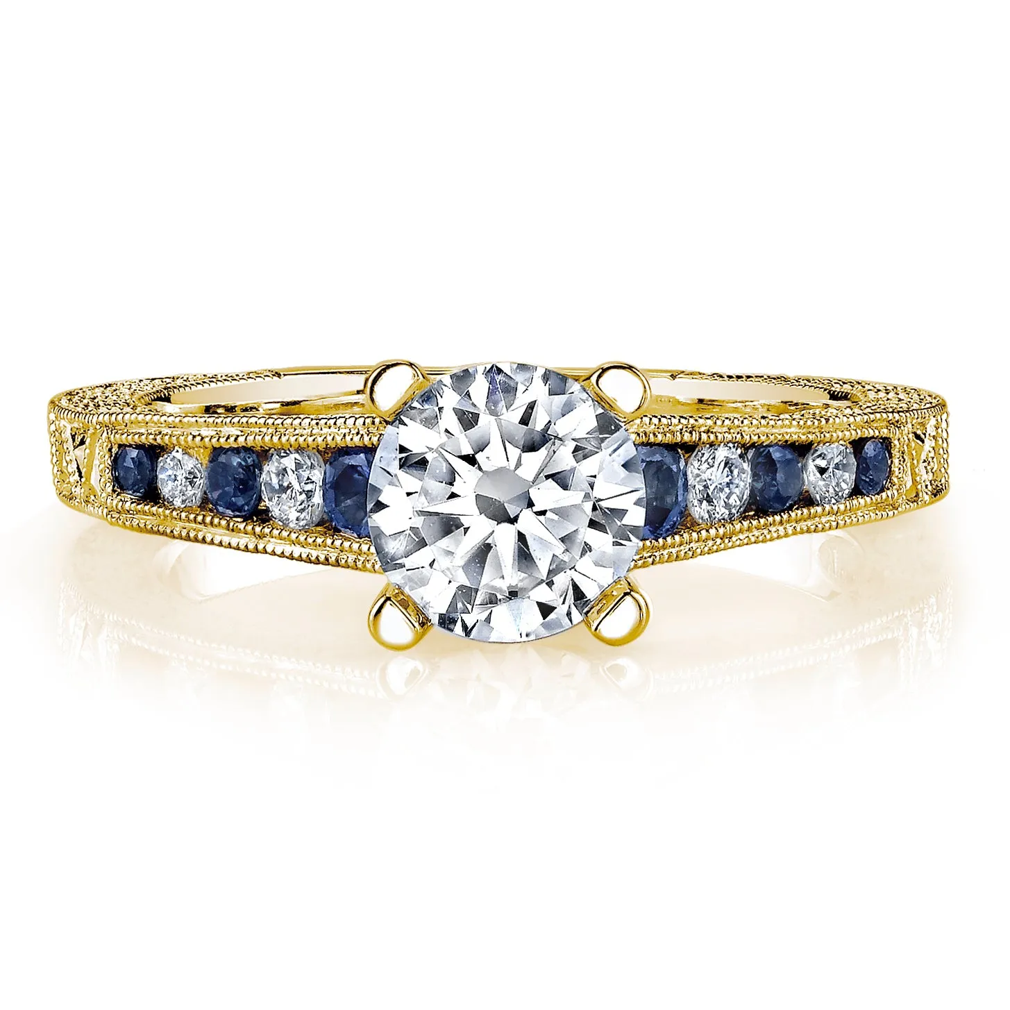 18K YELLOW GOLD DIAMOND AND SAPPHIRE ENGAGEMENT RING