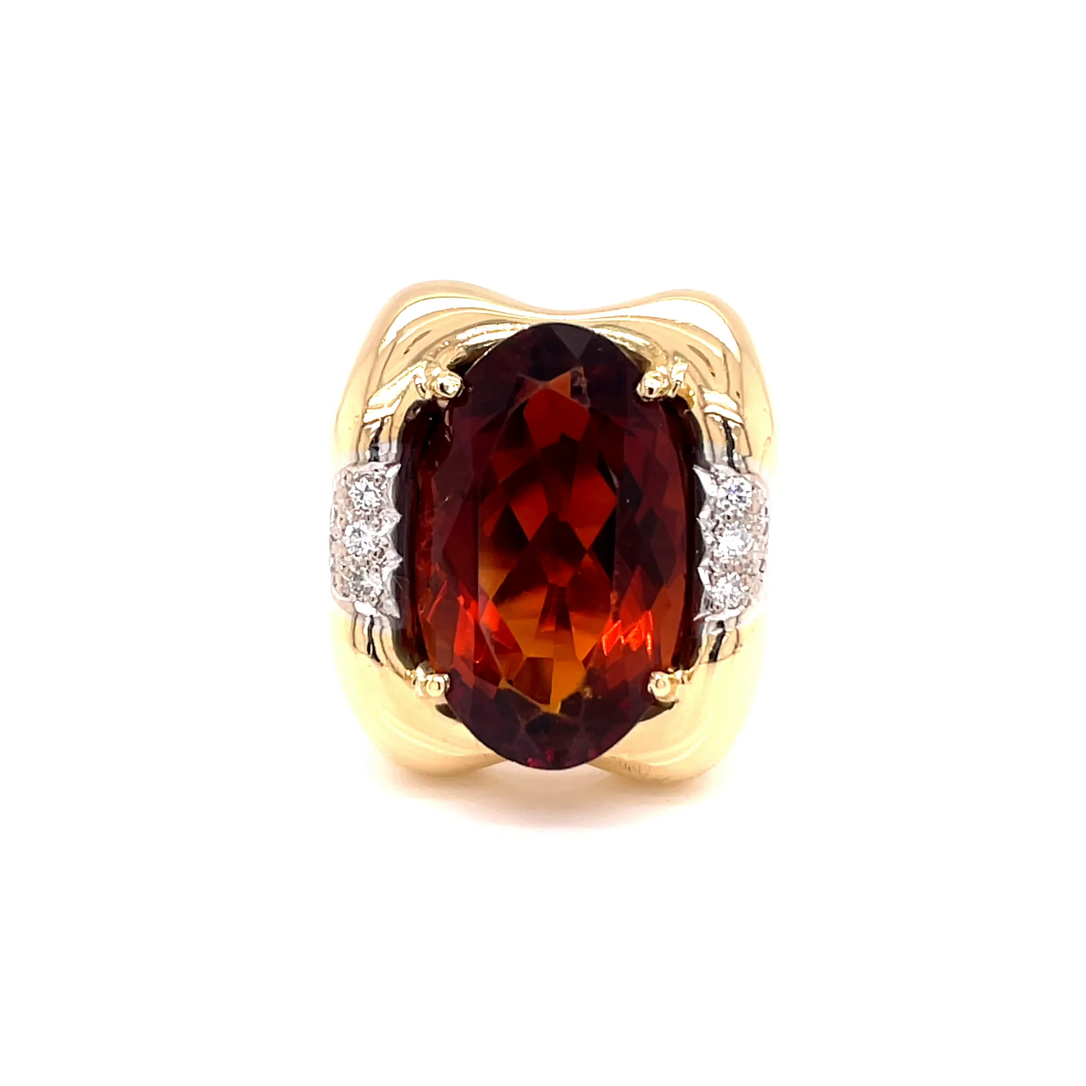 18KY Custom Estate Oval Citrine And Diamond Ring