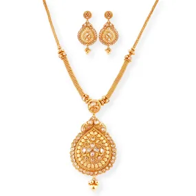 22ct Gold Necklace and Earrings set with Antiquated Look Design and Polki Style Stones N-8536 E-8536