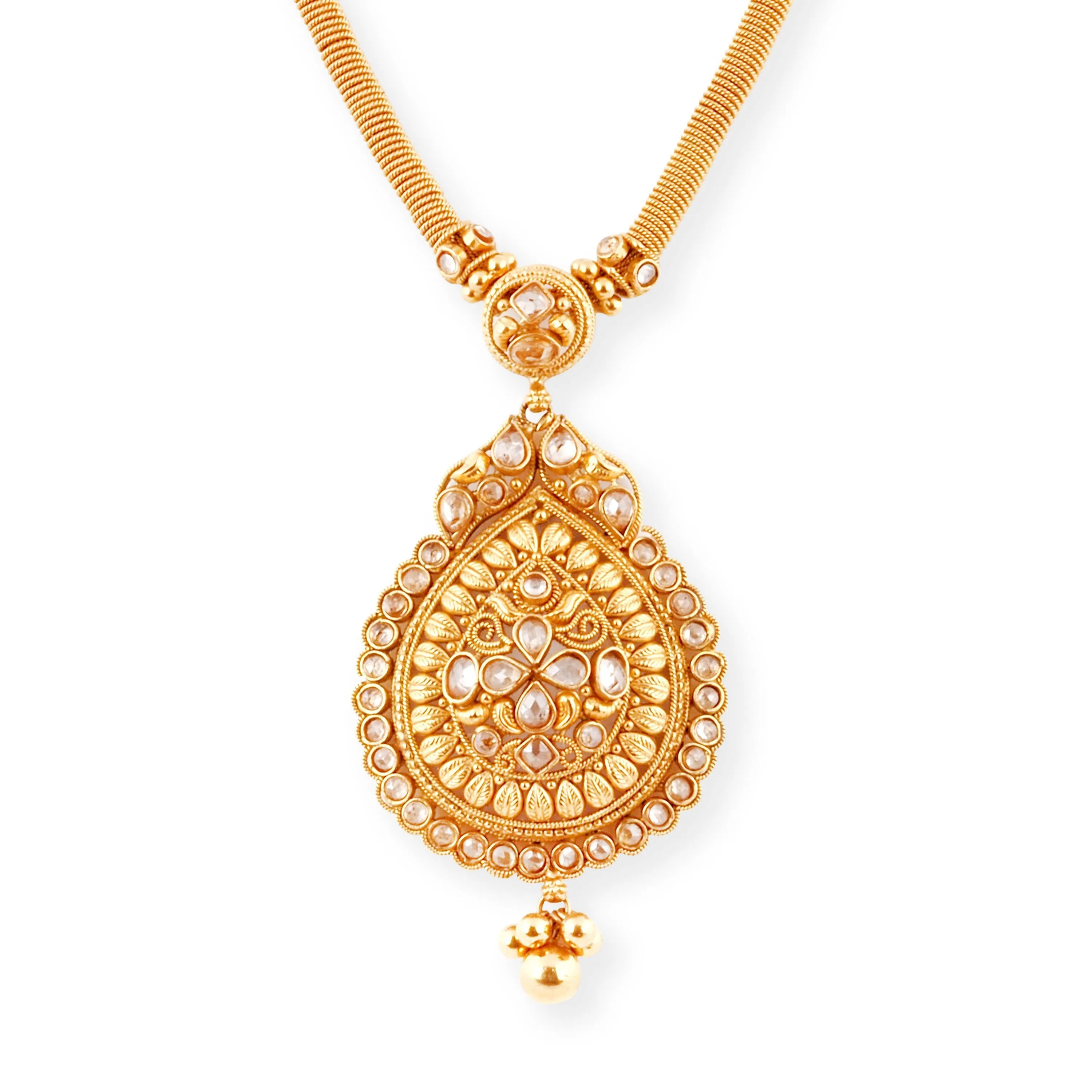 22ct Gold Necklace and Earrings set with Antiquated Look Design and Polki Style Stones N-8536 E-8536