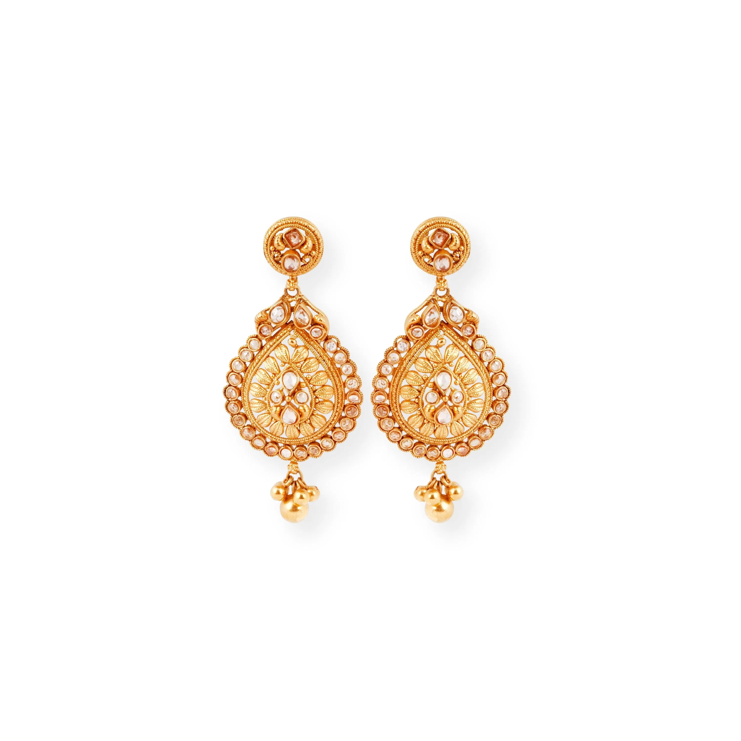 22ct Gold Necklace and Earrings set with Antiquated Look Design and Polki Style Stones N-8536 E-8536